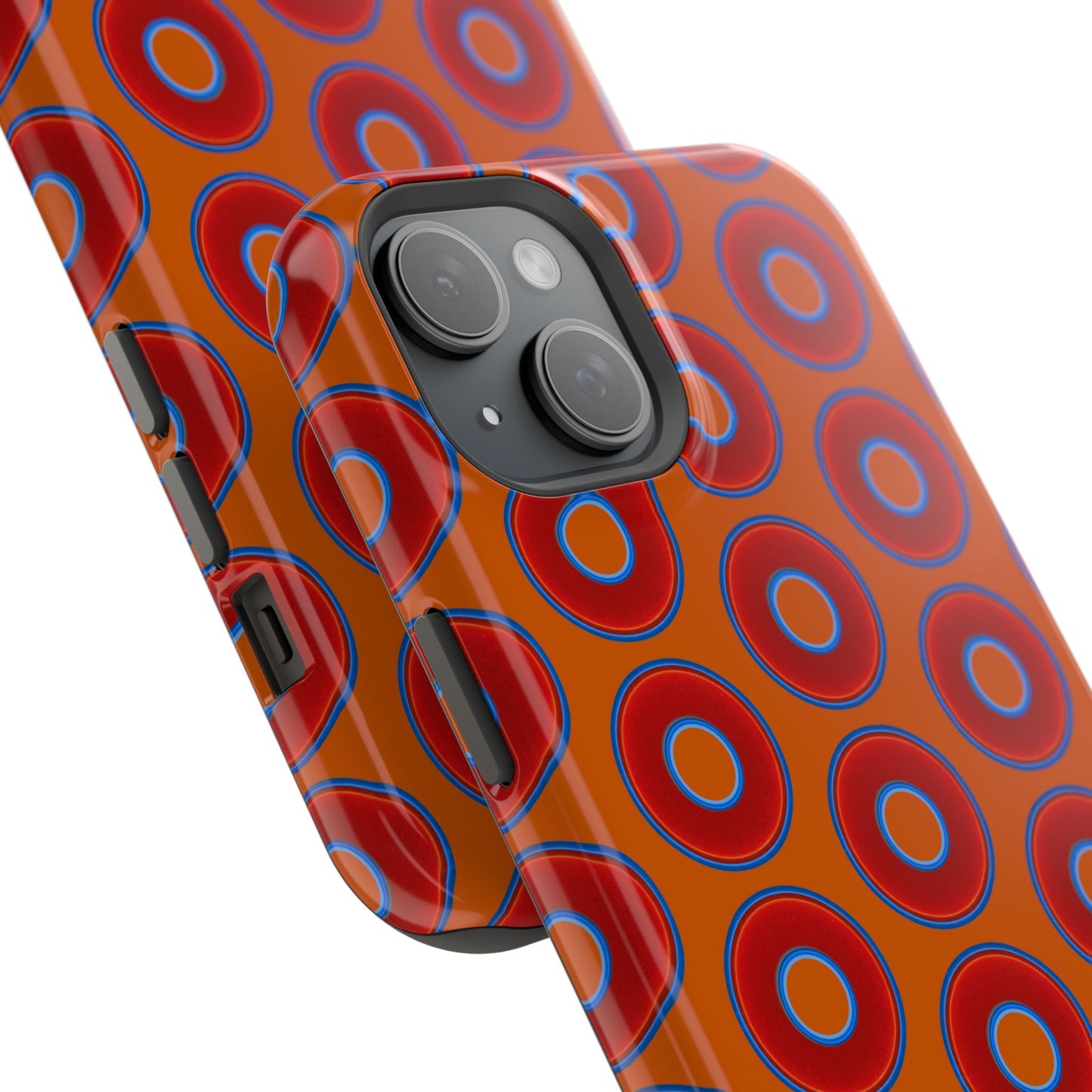 Impact-Resistant Lumpy Donut Case - red vivid donut print w/dark orange background