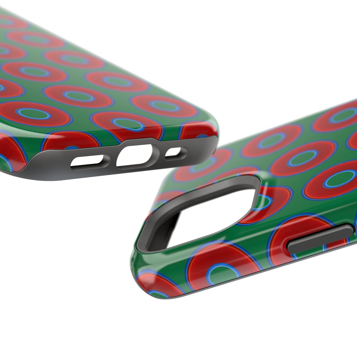 Impact-Resistant Lumpy Donut Case - red vivid donut print w/green background