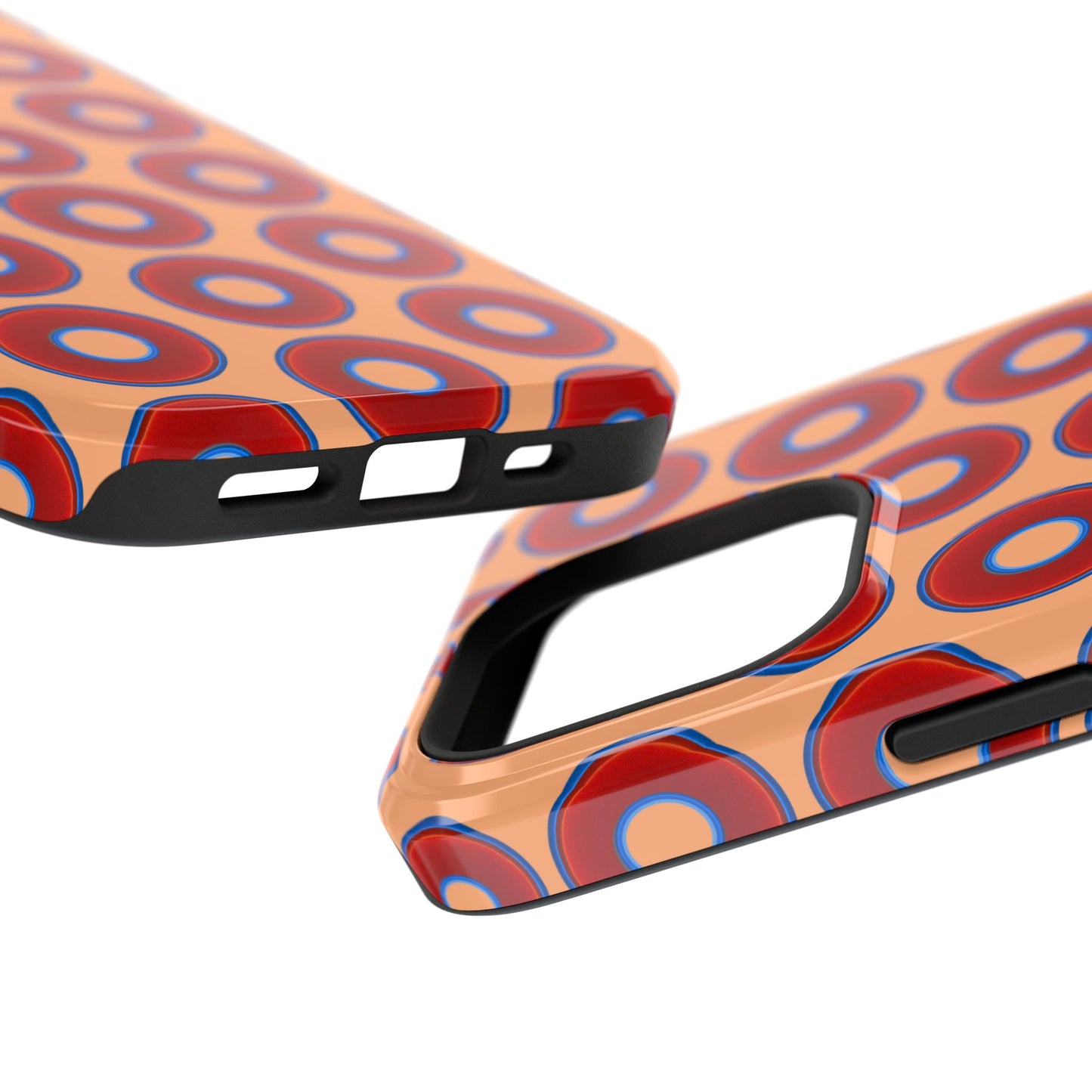 Impact-Resistant Lumpy Donut Case - red vivid donut print w/peach background