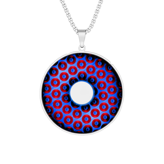 Lump's Heady Donut Necklace - 1" x 1" Stainless Steel Pendant - "Plain Bling Paradox Donut" - red/blue donut