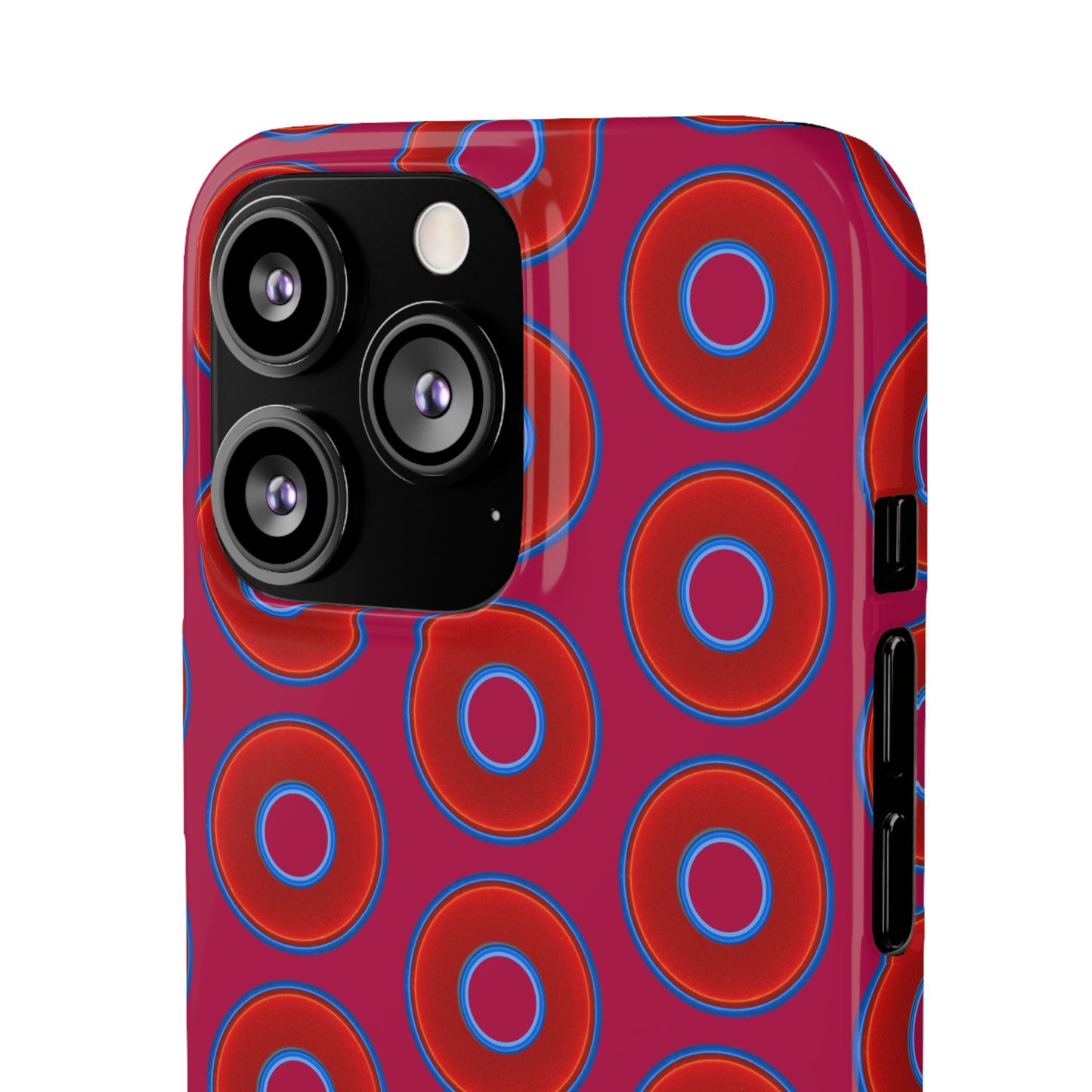 Lumpy Donut Snap Case - red vivid donut print w/dark magenta background