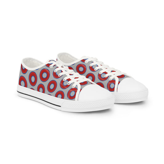 Men's - Low Top Chuck Taylors - large vivid red donut print w/light gray background