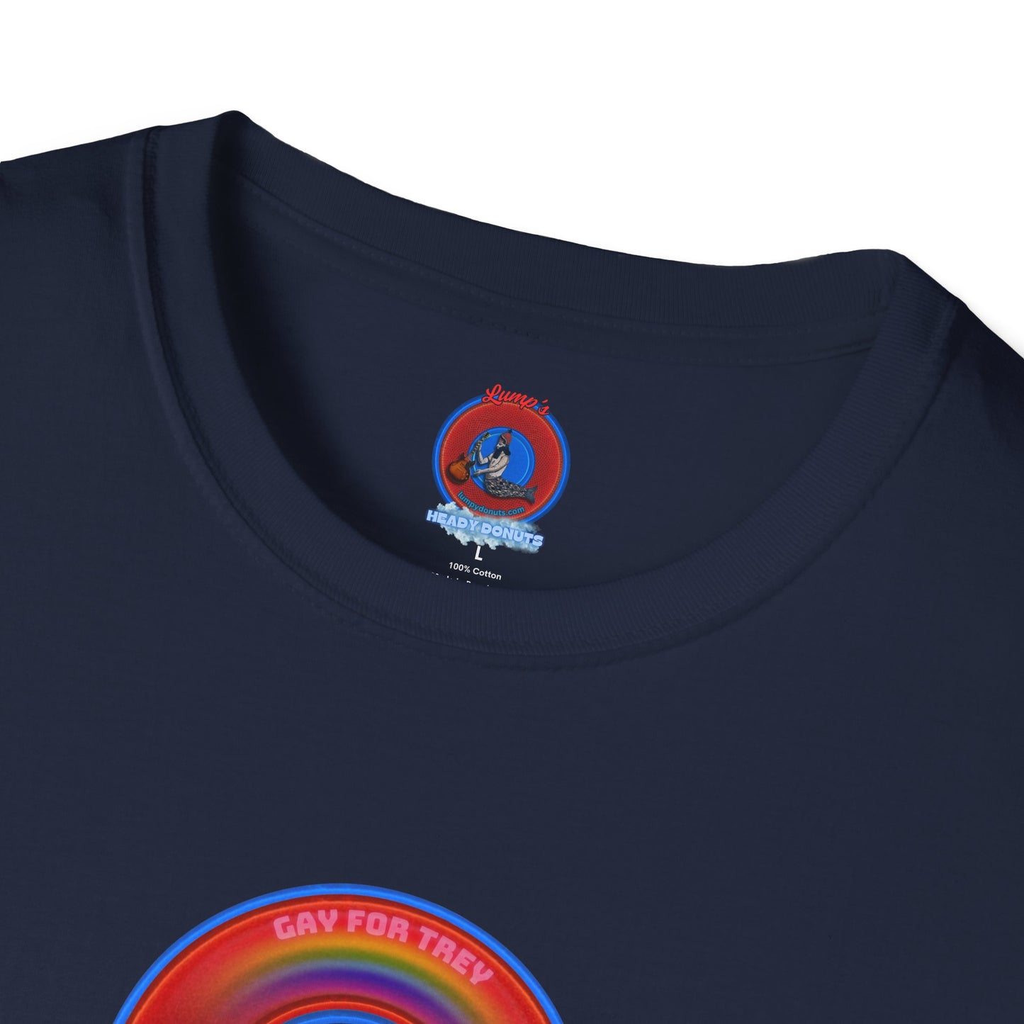 Classic Donut Tee - Unisex Soft-Style - "Yes You Are Mark!" - vivid red/blue donut