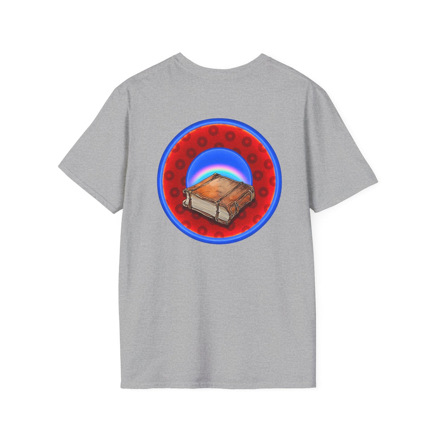 Classic Donut Tee - Unisex Soft-Style - "Read the F'ing Donut Book" - paradoxical widemouthed red/blue donut - variant 2