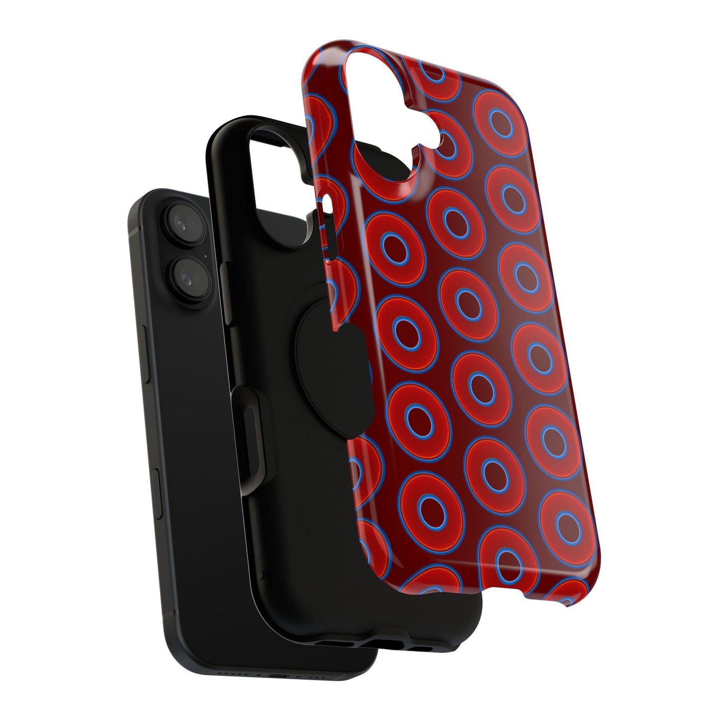 Impact-Resistant Lumpy Donut Case - red vivid donut print w/dark red background