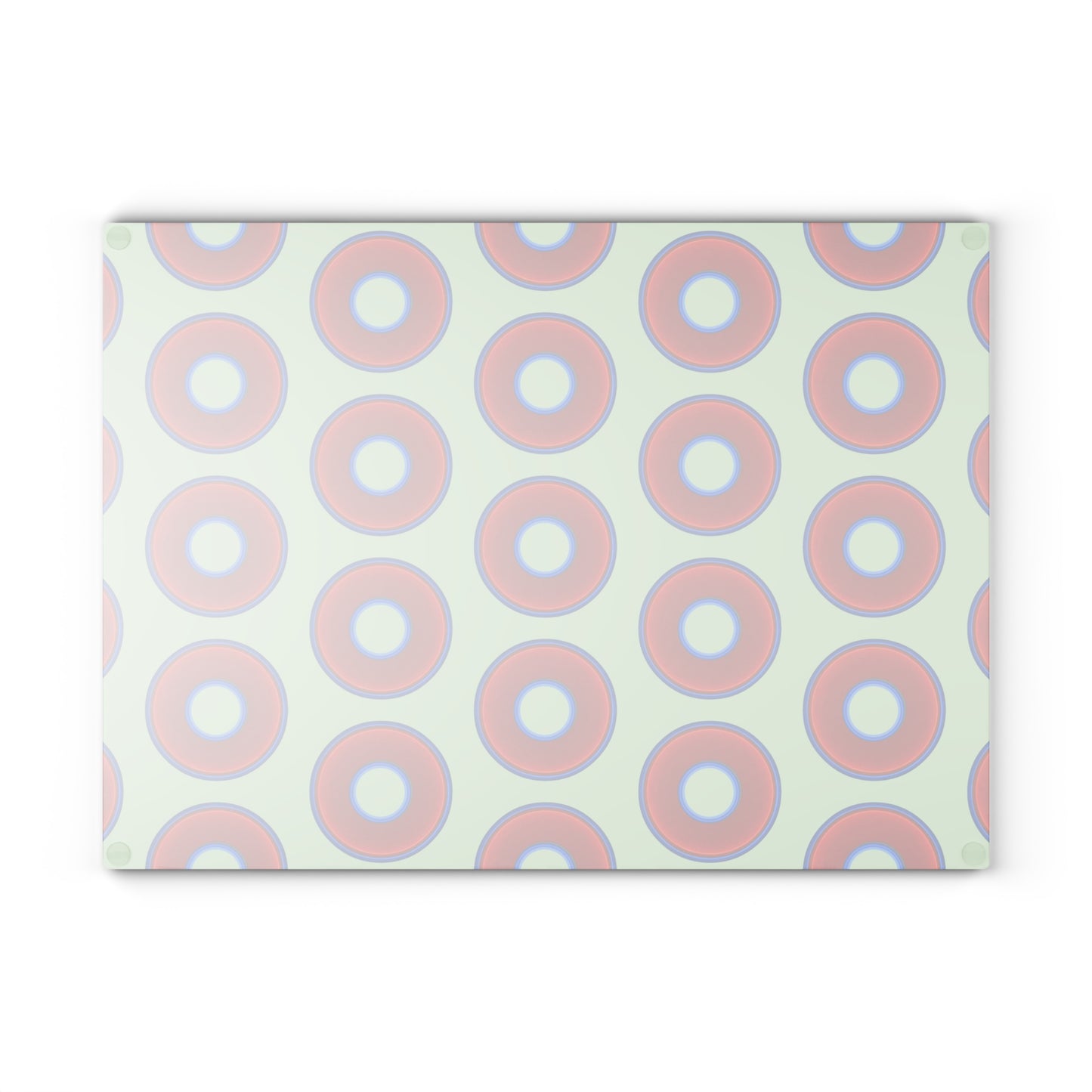 My Friend's Cutting Board - vivid red donuts w/seafoam background