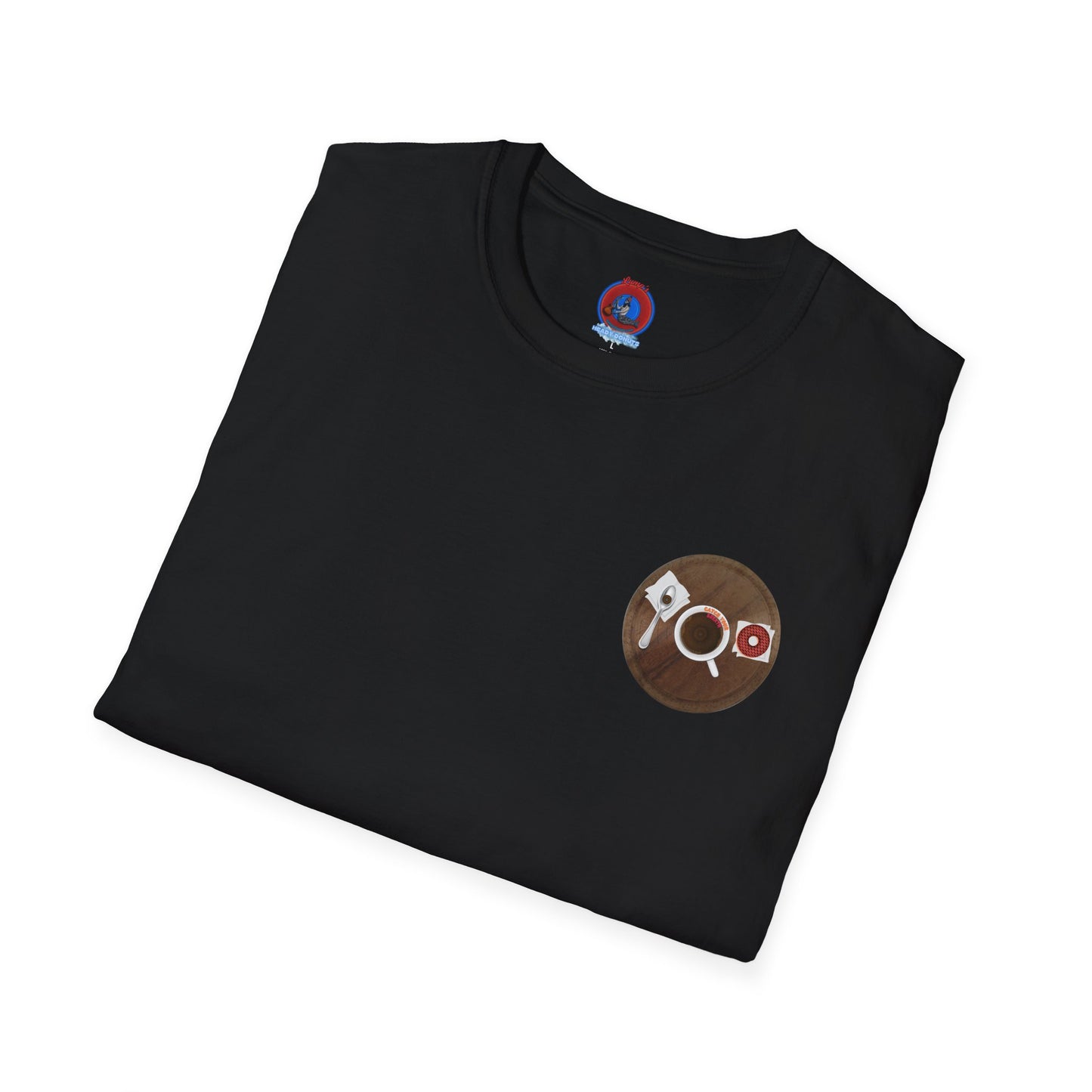 Classic Donut Tee - Unisex Soft-Style - "Coffee With My Donuts" - wooden table donut