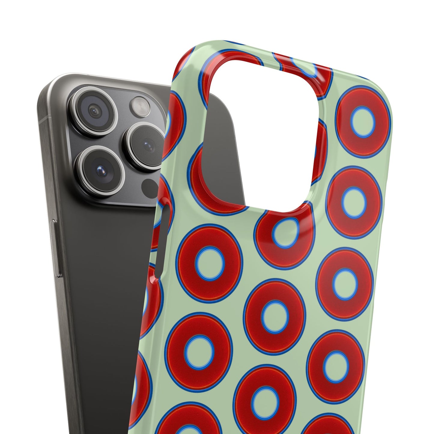 Lumpy Donut Snap Case - red vivid donut print w/seafoam green background
