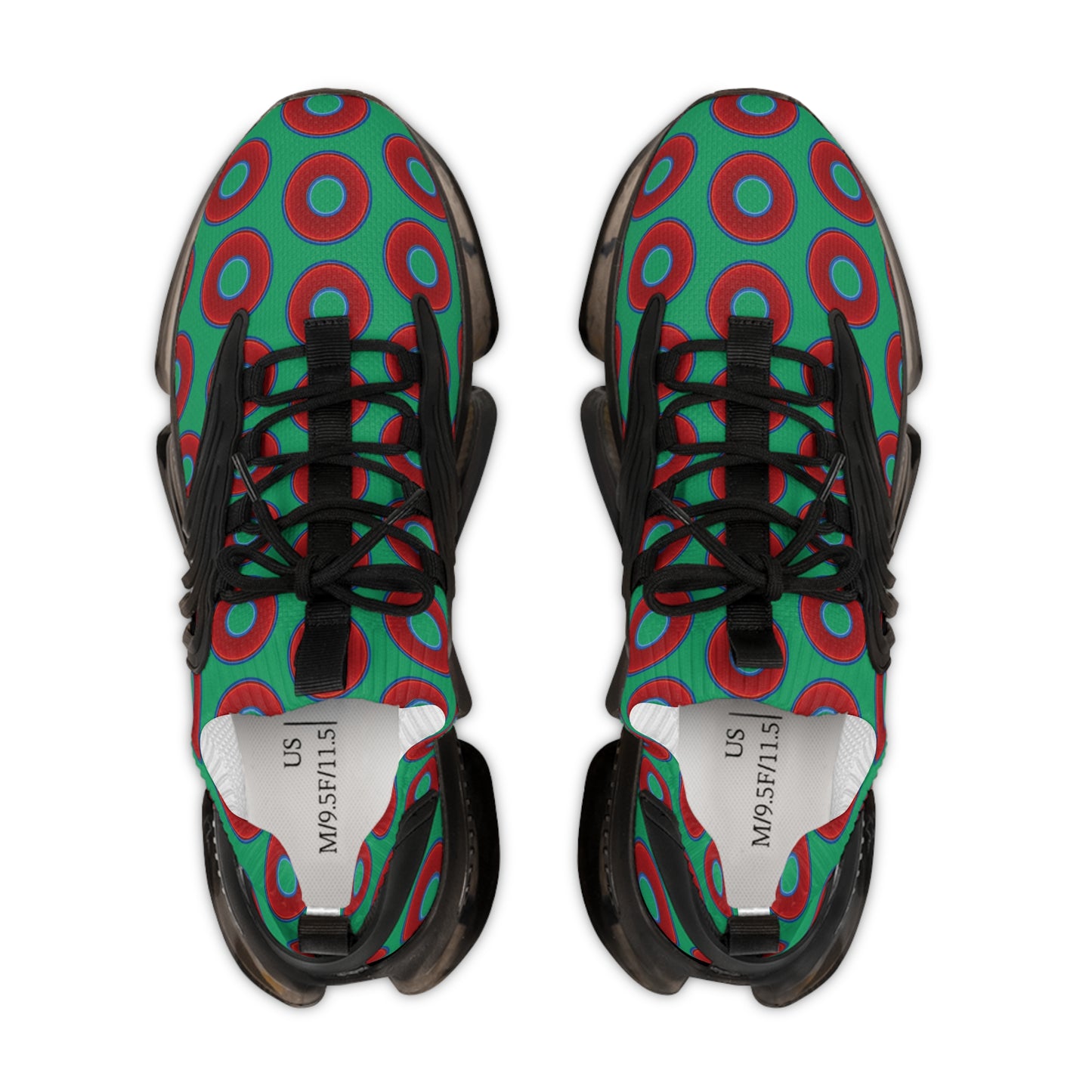 Donut Kicks - red vivid donut print w/jade green background