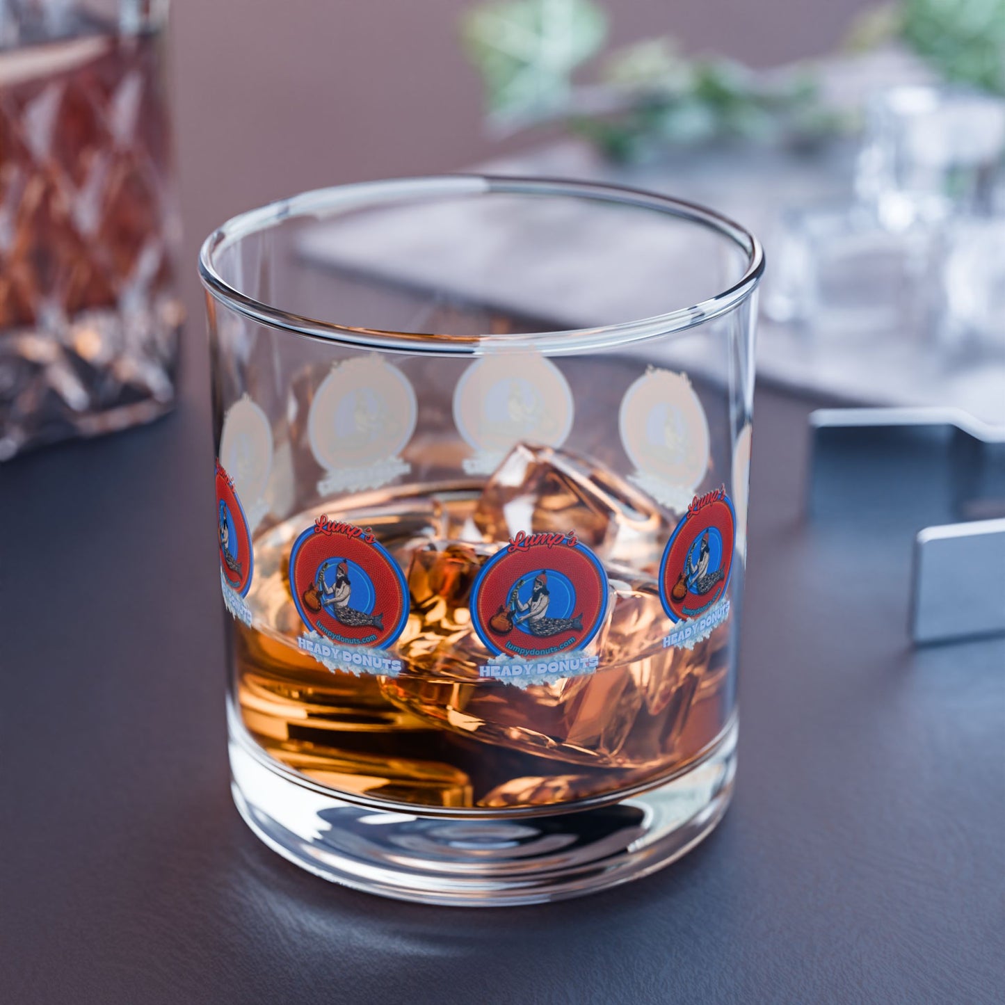 10oz Lumpy Rock Glass - "Lump's Heady Logo" - red/blue donuts