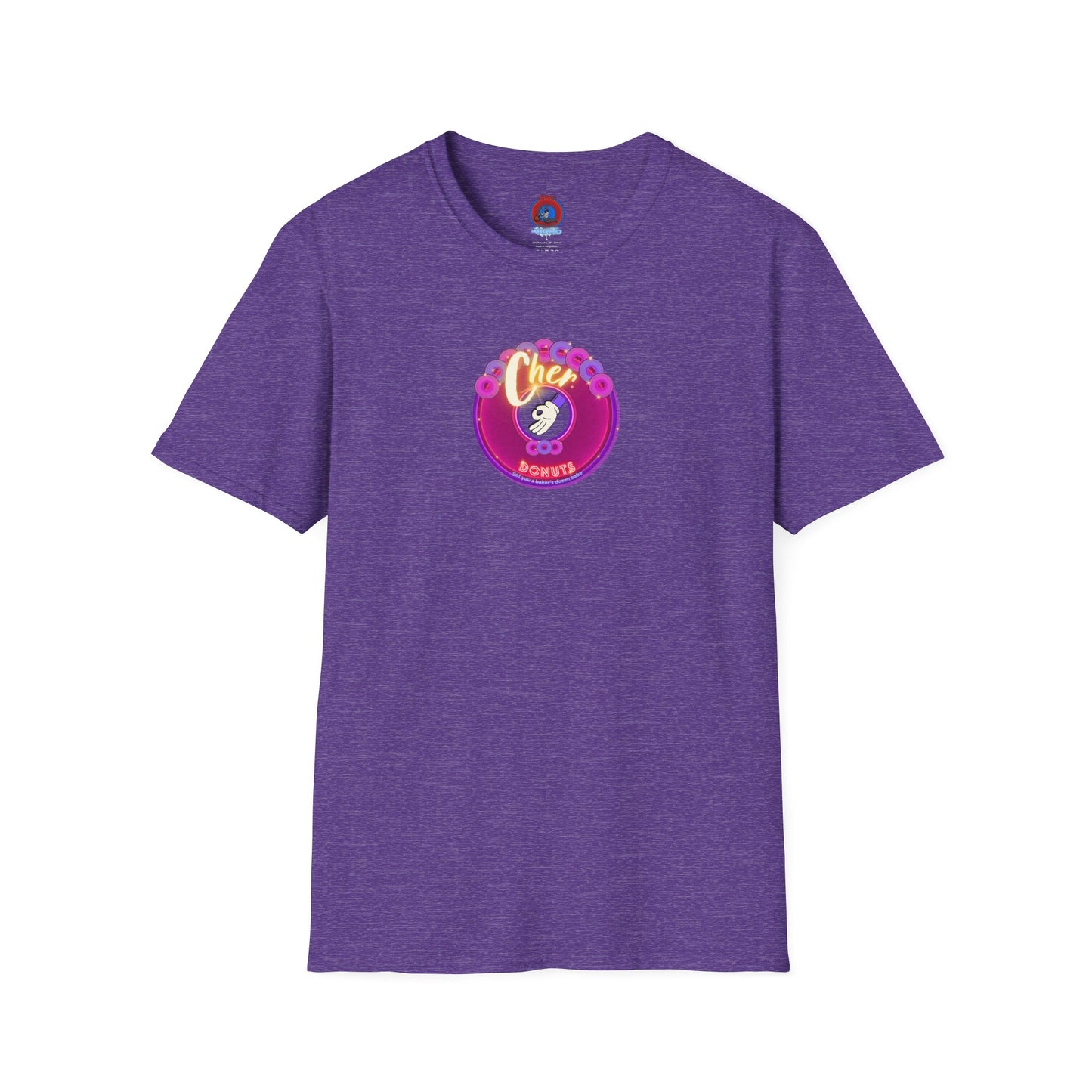 Classic Donut Tee - Unisex Soft-Style - "Chering is Caring Donut' - vivid magenta/purple donut