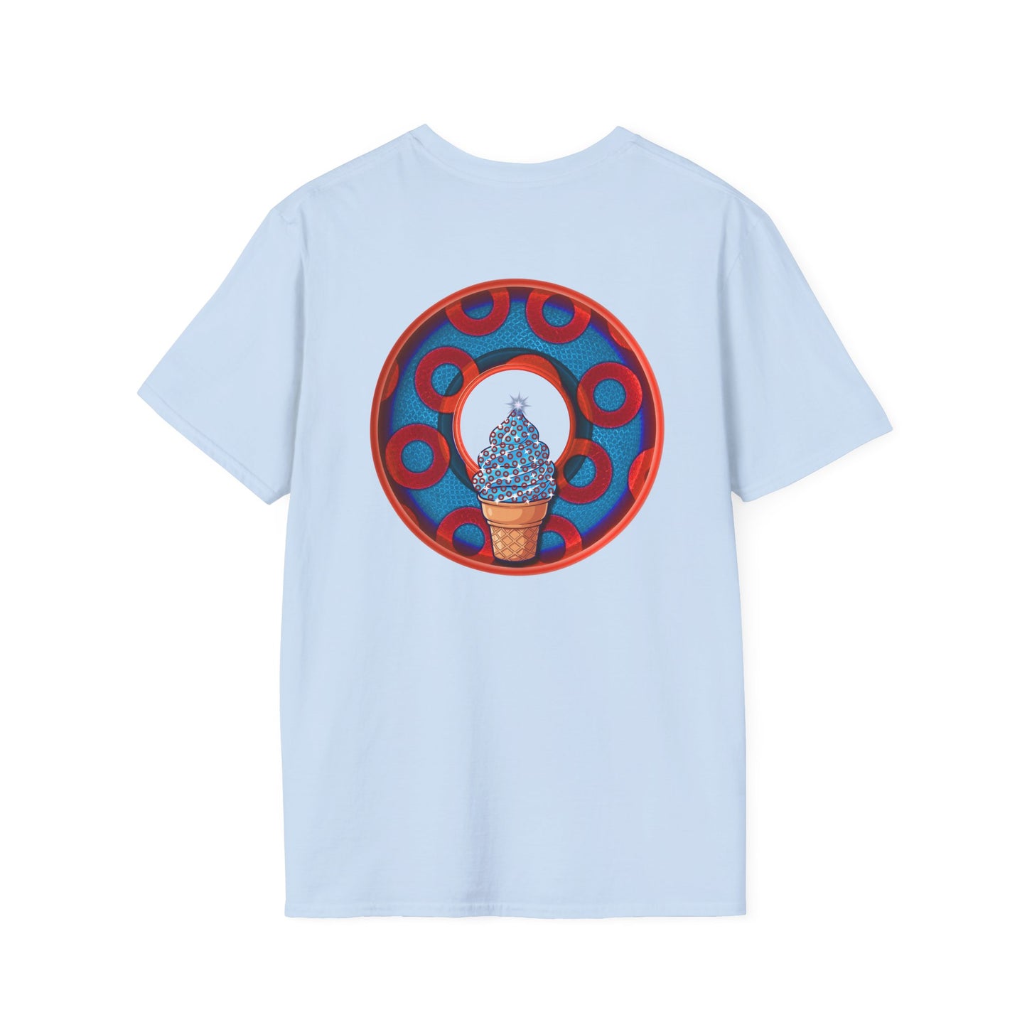 Classic Donut Tee - Unisex Soft-Style - "We All Scream It's ICE Cream" - blue/red rustic paradox donut