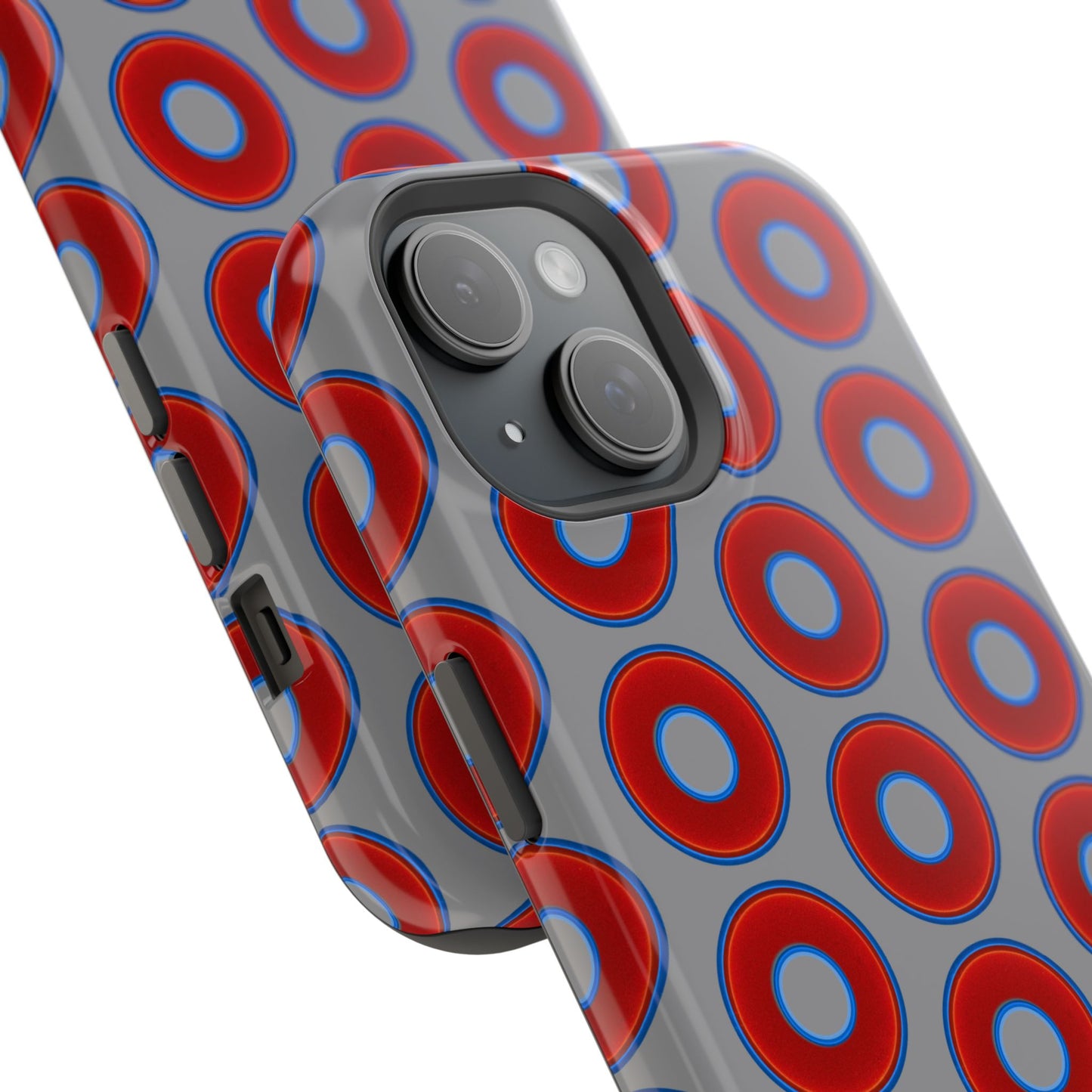 Impact-Resistant Lumpy Donut Case - red vivid donut print w/gray background