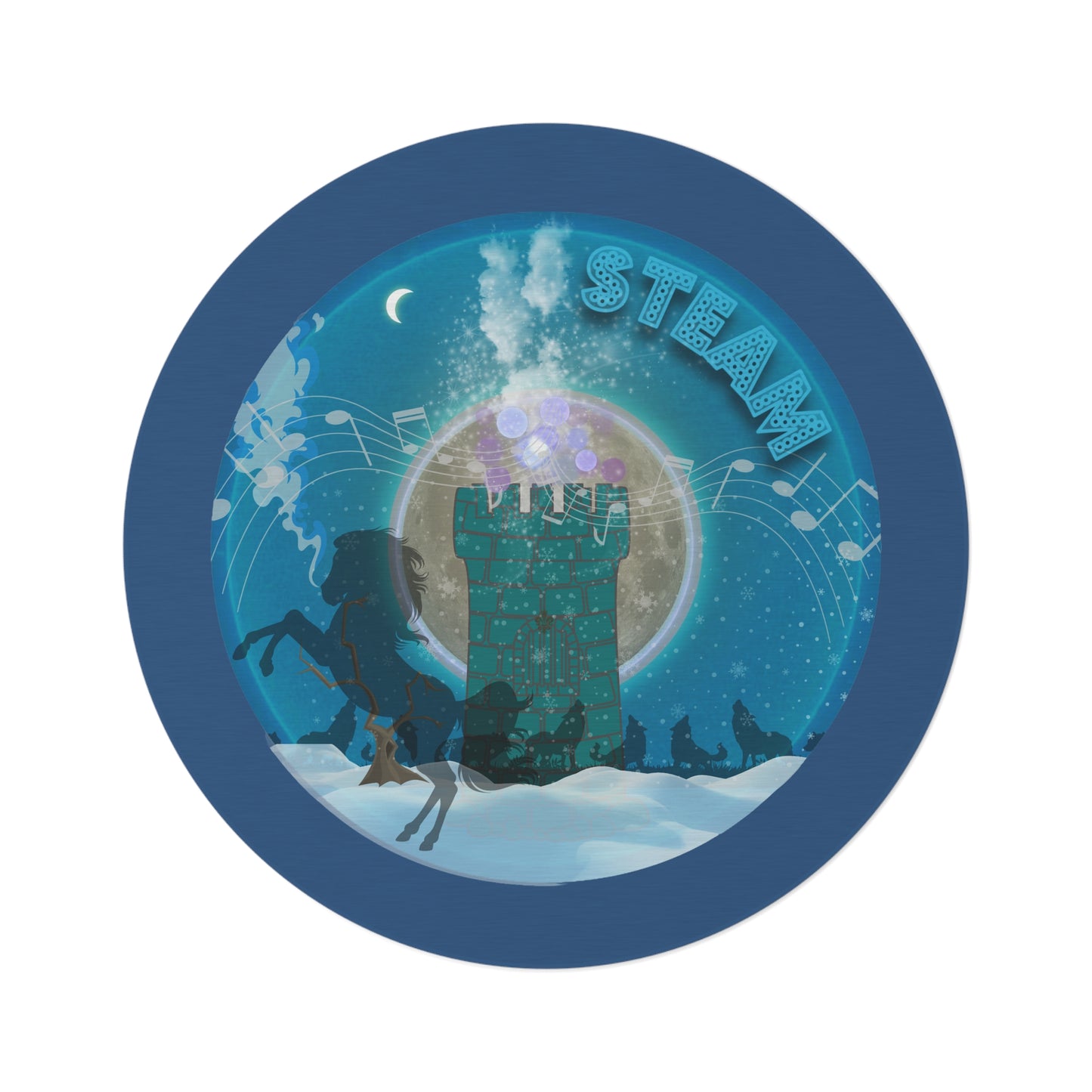 Round Room - 5 ft x 5 ft Lumpy Donut Rug - "Steamed Donut Rug" - vivid blue donut w/light navy background