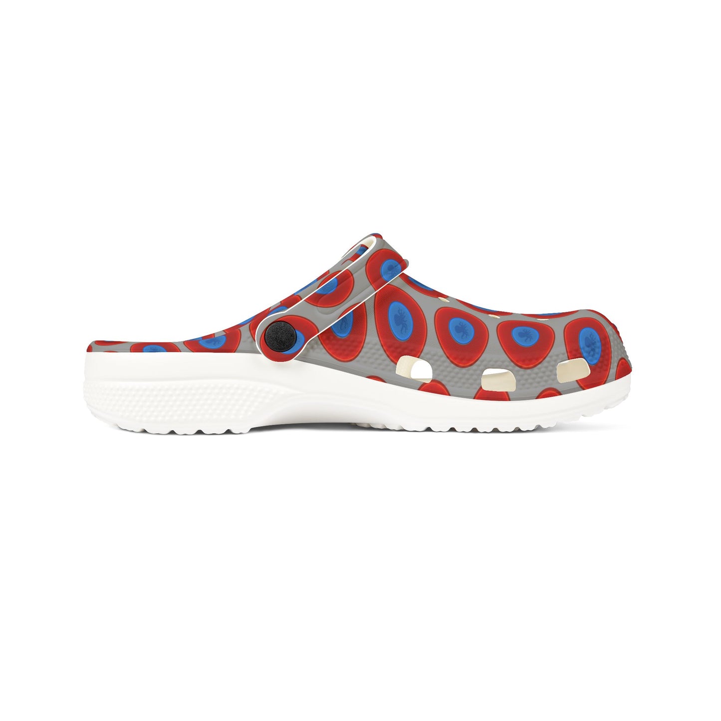 Spatchcocks - donut slip-on shoes - "Roger Moore's Octopussy Donut" - red vivid donuts w/gray background [unisex]