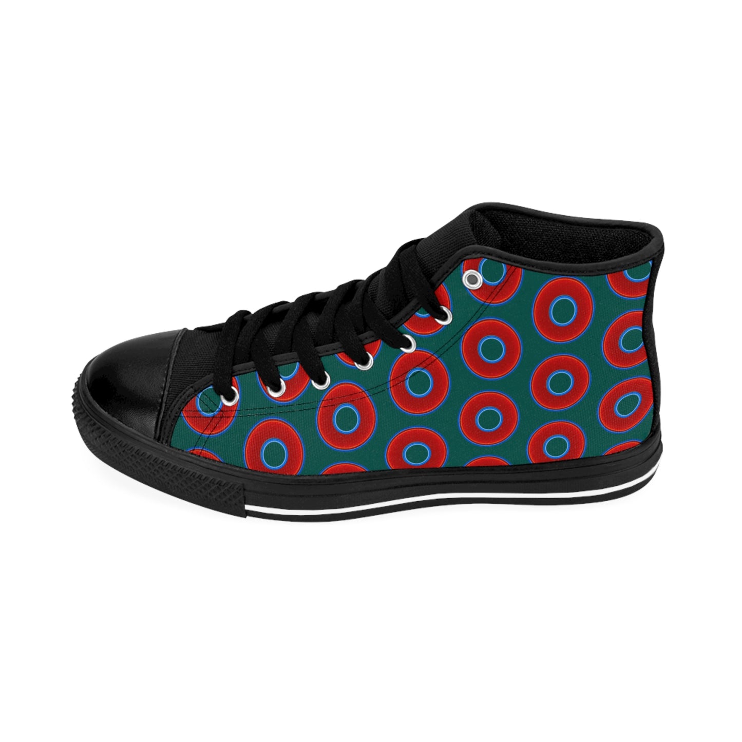 Cushiony Convectors - High Tops - red vivid donuts w/dark Fenway green background
