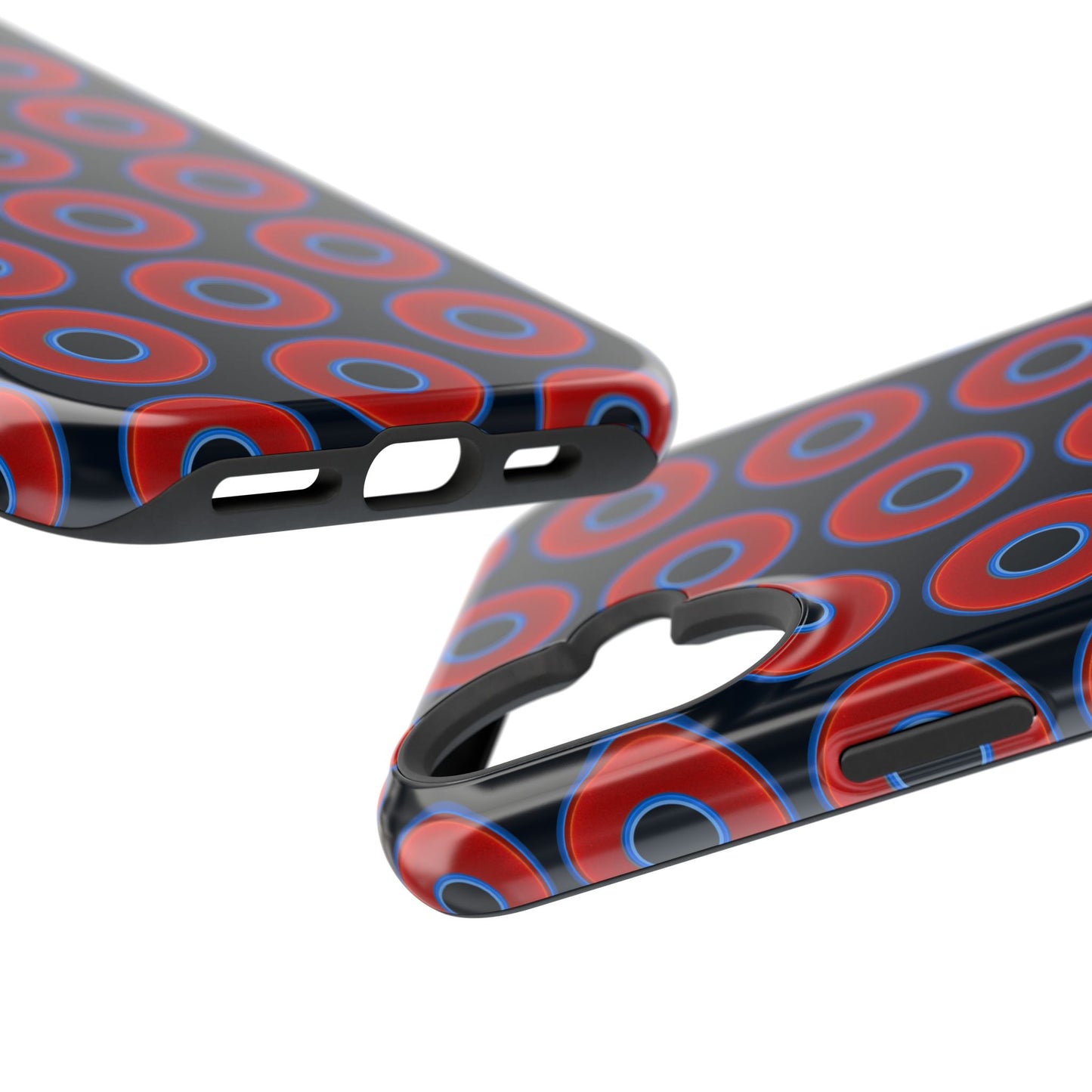 Impact-Resistant Lumpy Donut Case - red vivid donut print w/blue charcoal background