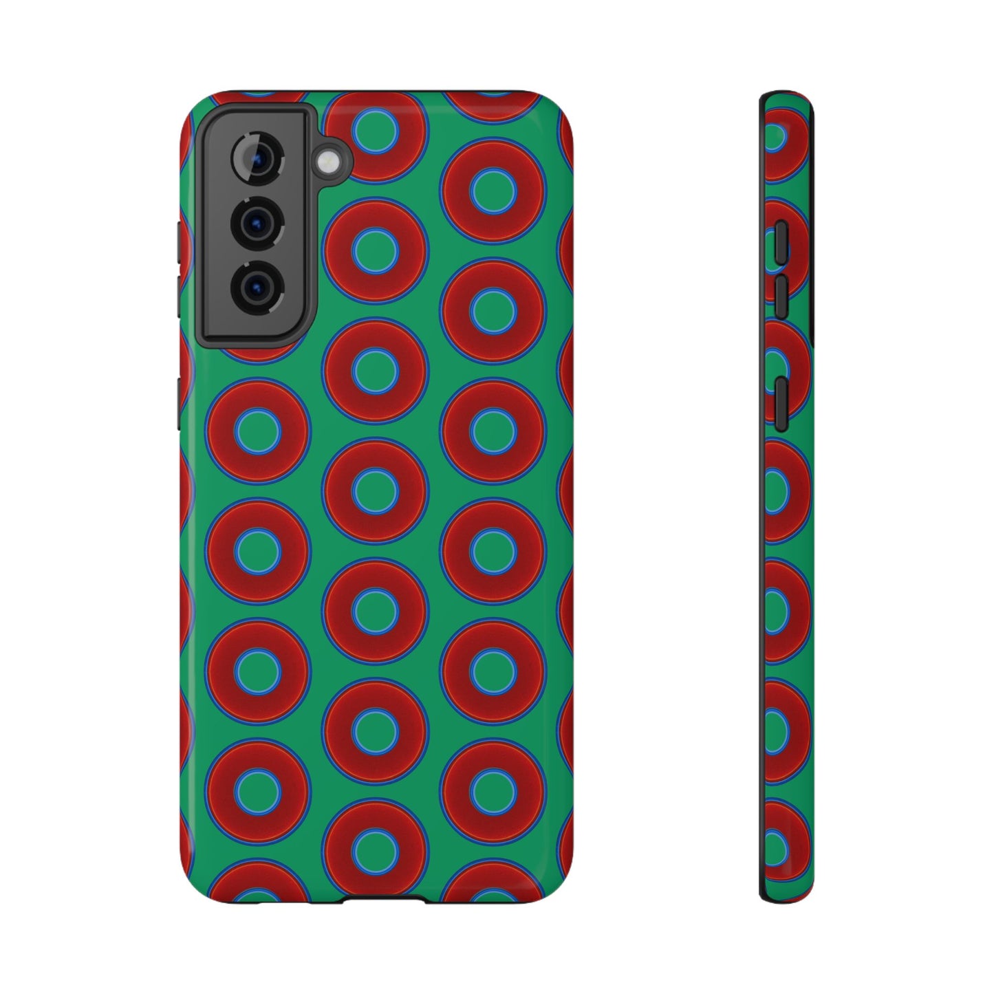 Impact-Resistant Lumpy Donut Case - red vivid donut print w/jade green background