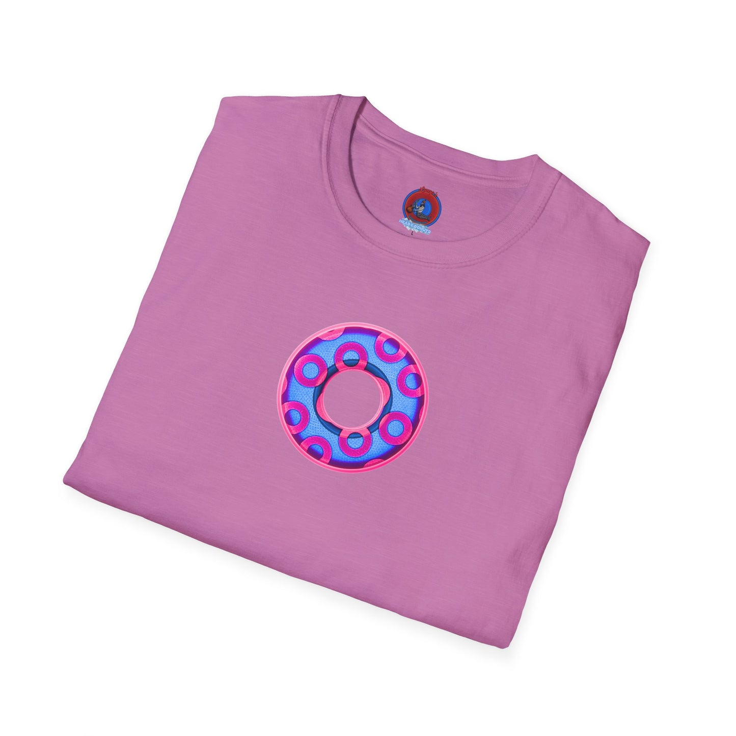 Plain Donuts/Unisex Soft-Style - "Plain Rustic Paradoxical Donuts" - light blue/magenta donuts