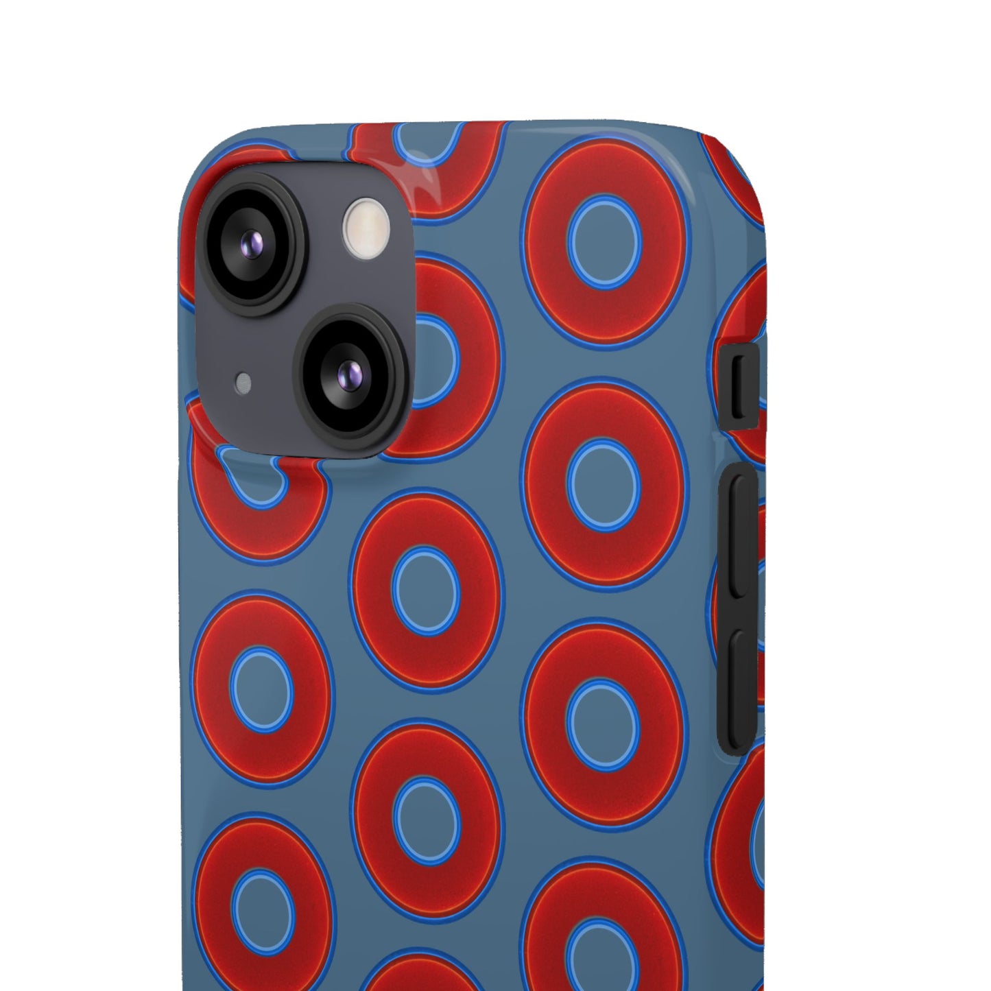 Lumpy Donut Snap Case - red vivid donut print w/steel blue background