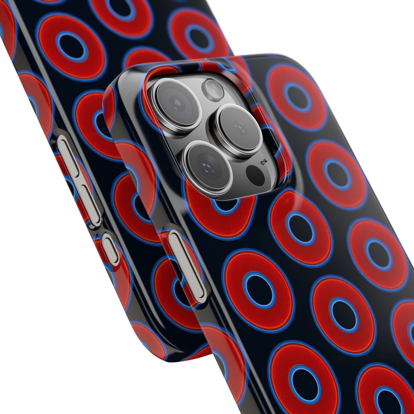 Lumpy Donut Snap Case - red vivid donut print w/blue charcoal background