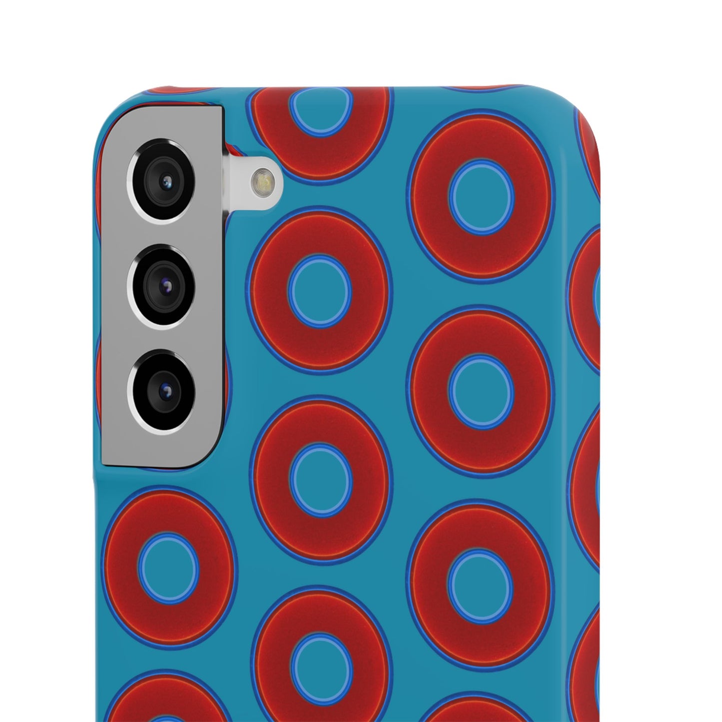 Lumpy Donut Snap Case - red vivid donut print w/aquamarine blue background