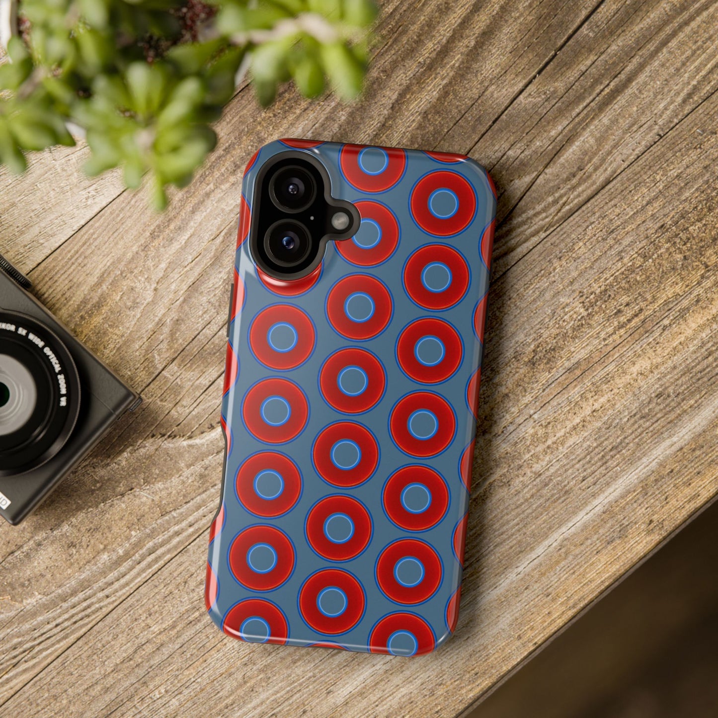 Magnetic Tough Donut Case - red vivid donut print w/steel blue background