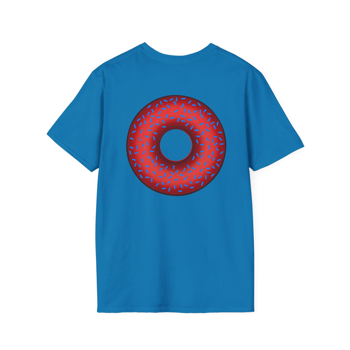 Classic Donut Tee - Unisex Soft-Style - "Plain Plump Donut w/" - plump red donut w/blue sprinkles