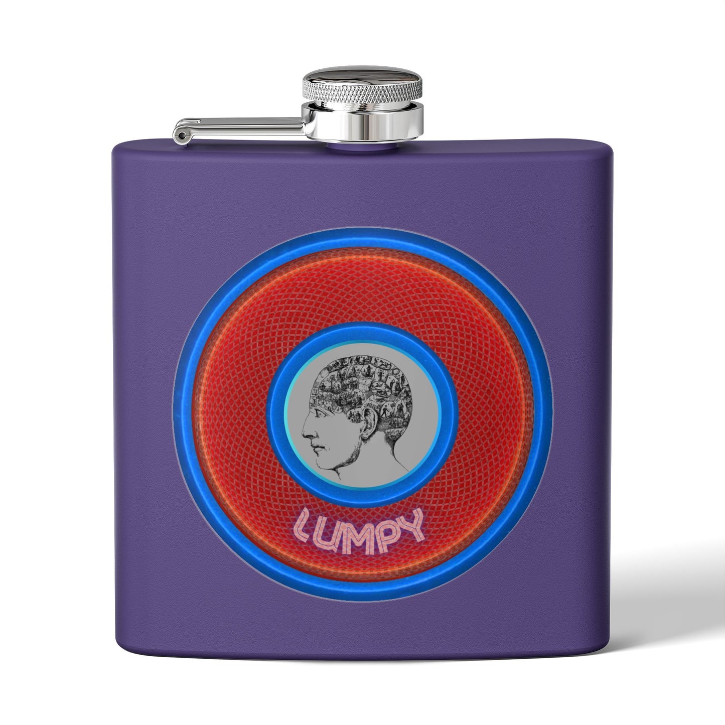Lump's Donut Flask 6 oz -  "Our Lumpiest Flask" - red/blue rustic donut - [*w/your choice of 6 backgrounds]