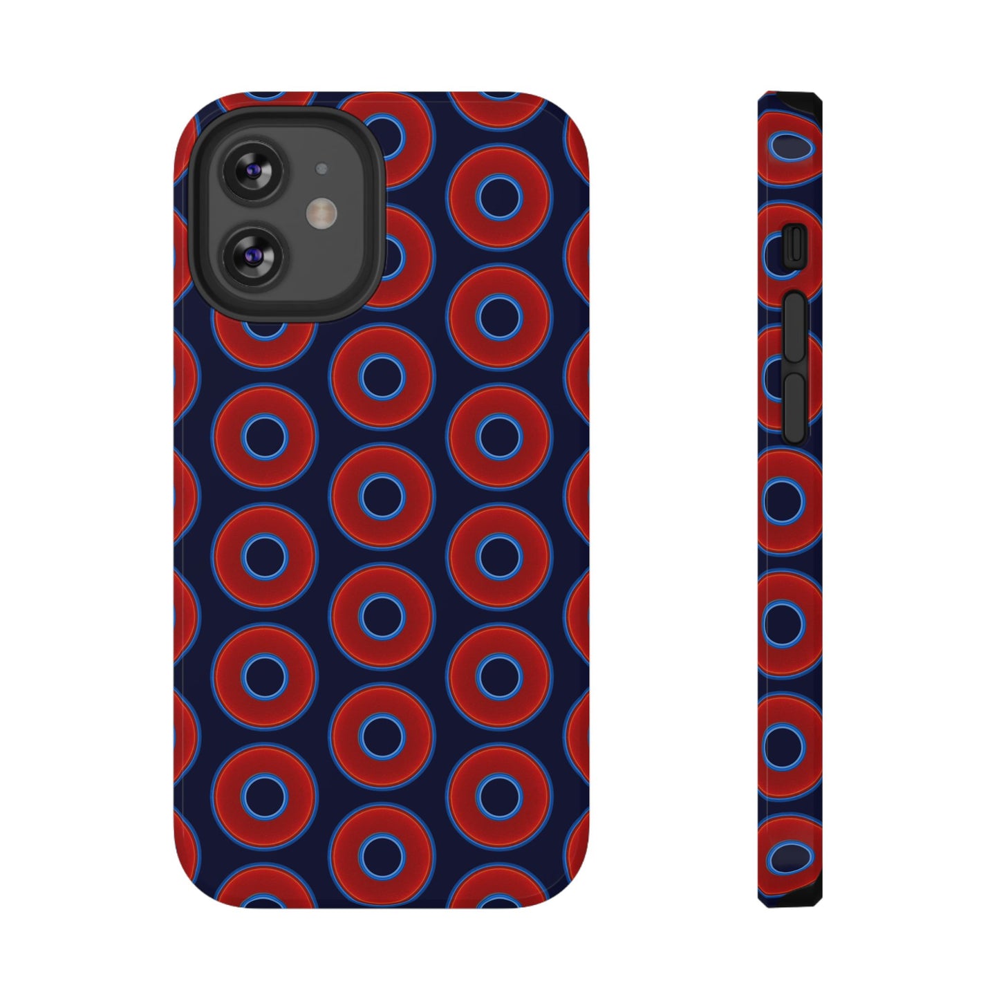 Impact-Resistant Lumpy Donut Case - red vivid donut print w/dark navy blue background