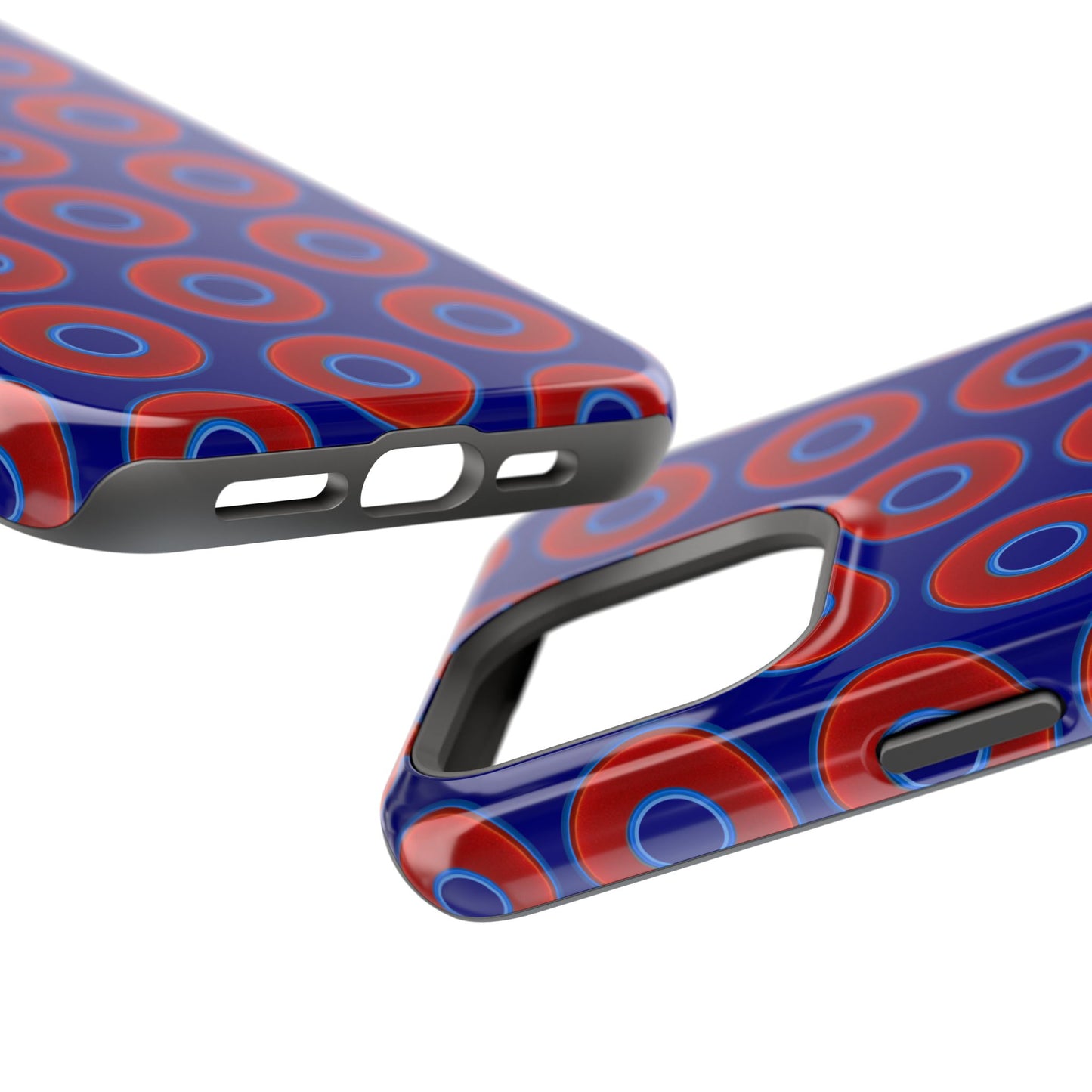 Impact-Resistant Lumpy Donut Case - red vivid donut print w/vivid navy background