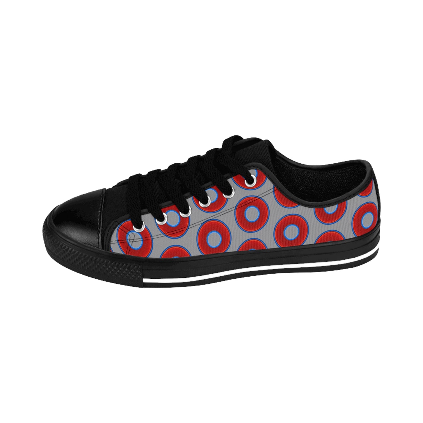 Men's Cushiony Convectors - Low Top - large red vivid donut print w/gray background