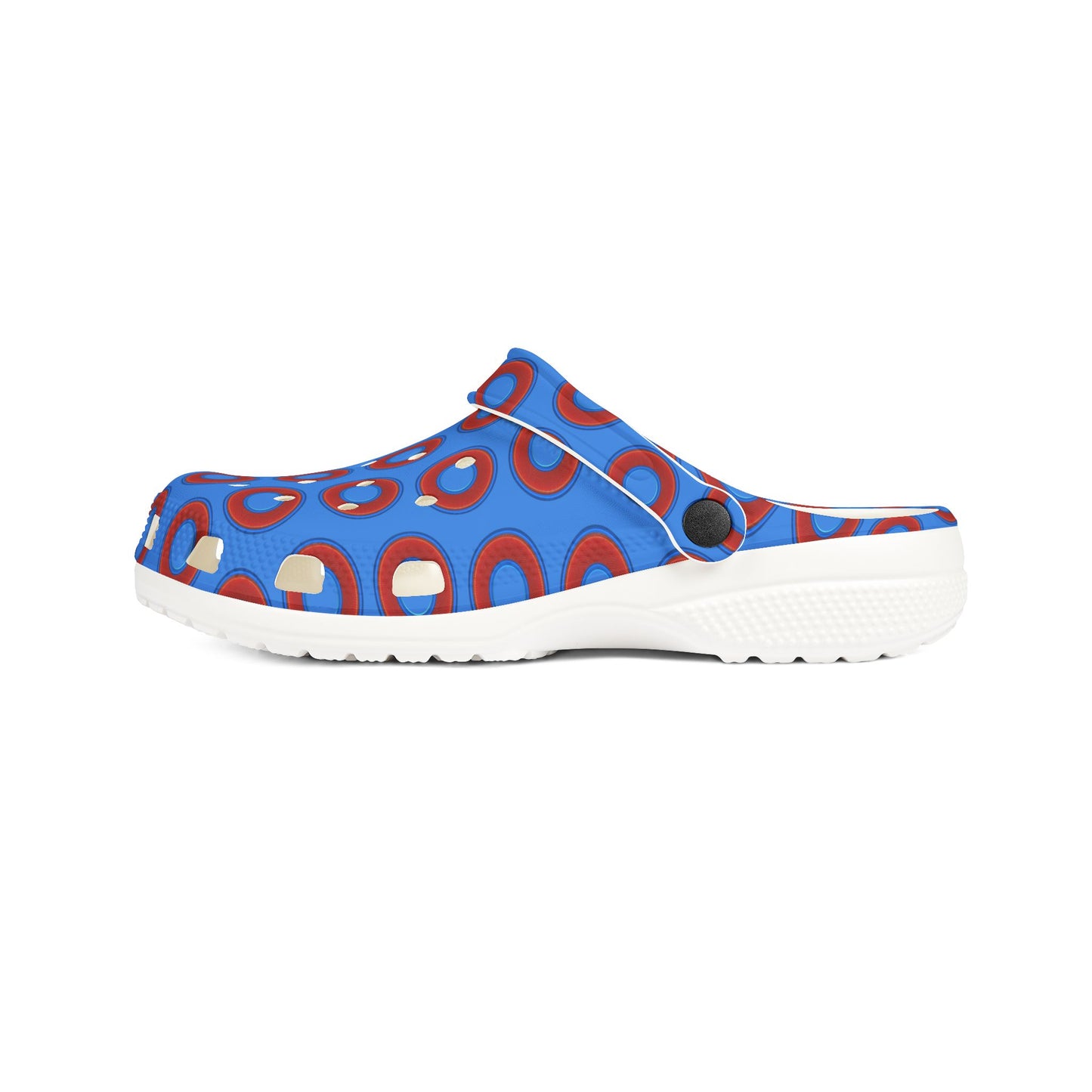 Spatchcocks - donut slip-on shoes - red rustic donuts w/light royal blue background [unisex]