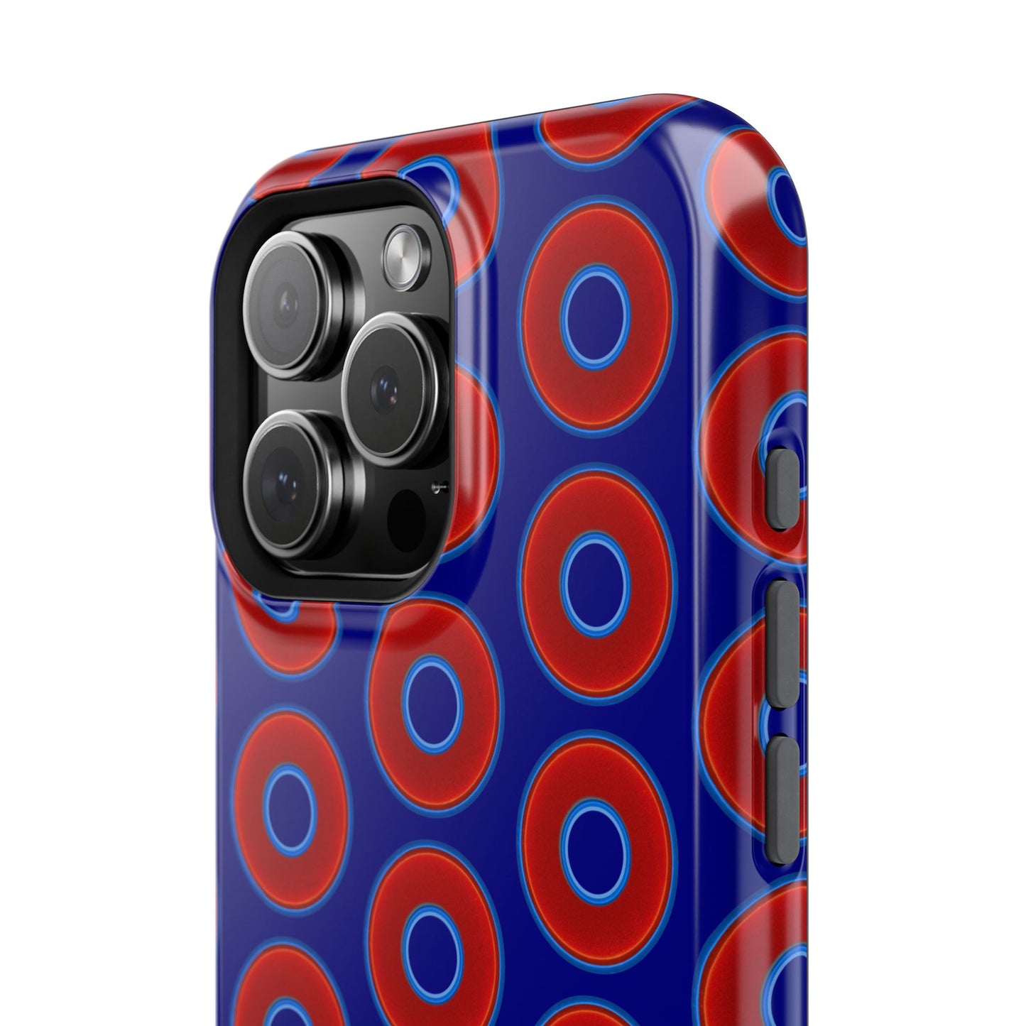 Impact-Resistant Lumpy Donut Case - red vivid donut print w/vivid navy background