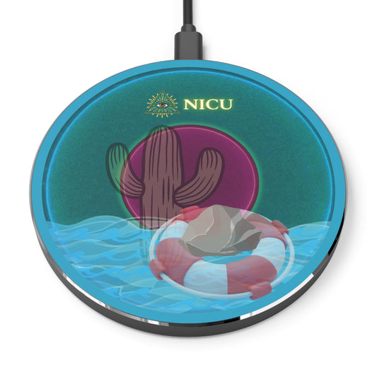 The Flow - Wireless Lumpy Donut Chargers - "The Charger that Conveys Wirelessly" - vivid dark teal donut w/turquoise background - variant 1