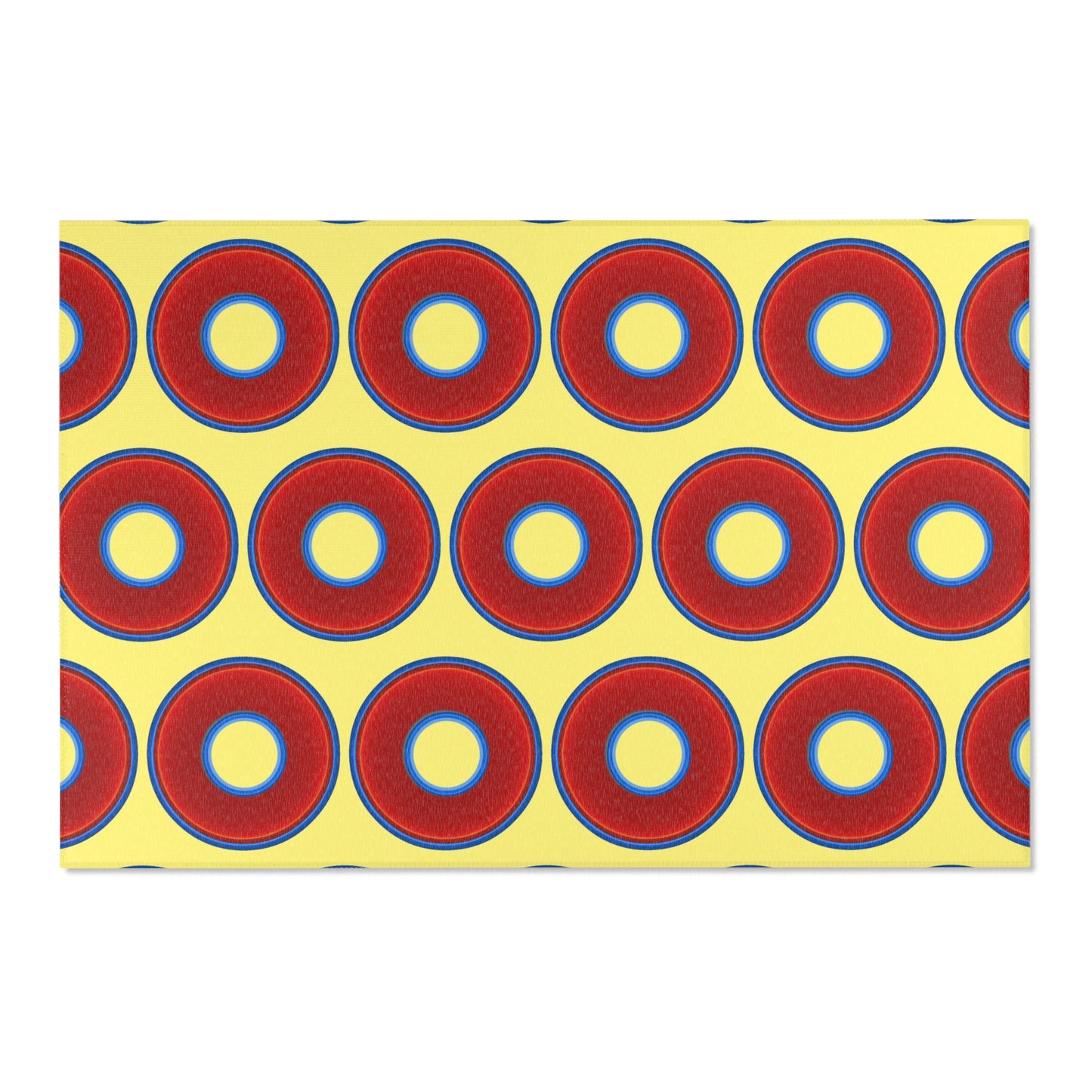 Lumpy Donut Print Rug - choice of 3 sizes - vivid red donut print w/yellow background