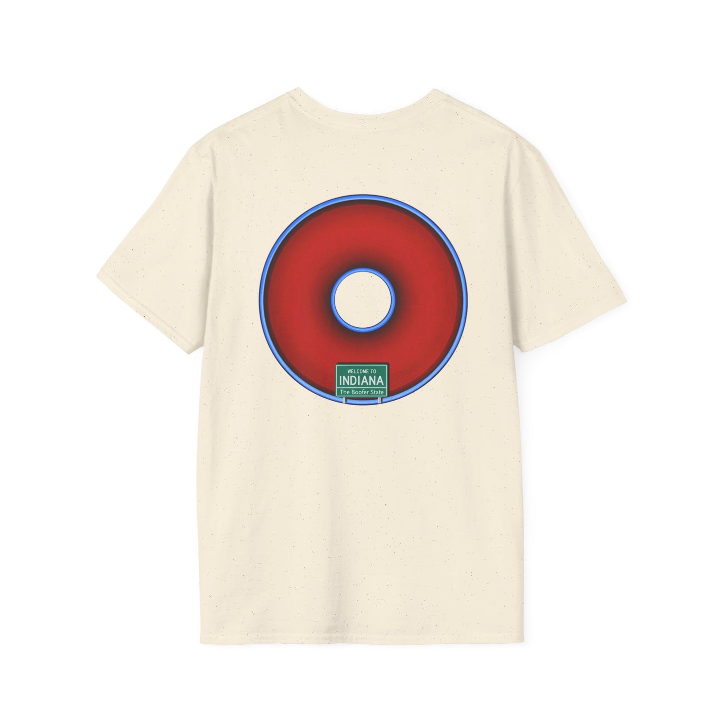 Classic Donut Tee - Unisex Soft-Style - "Indiana is for Boofers" - vivid red/blue plumpy donut - variant 3 - plain