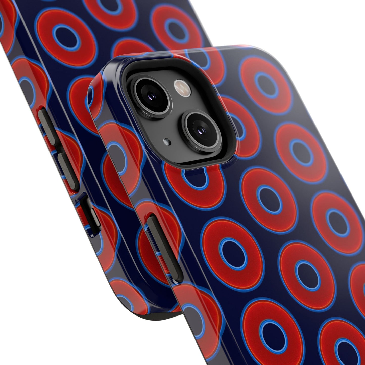 Impact-Resistant Lumpy Donut Case - red vivid donut print w/dark navy blue background