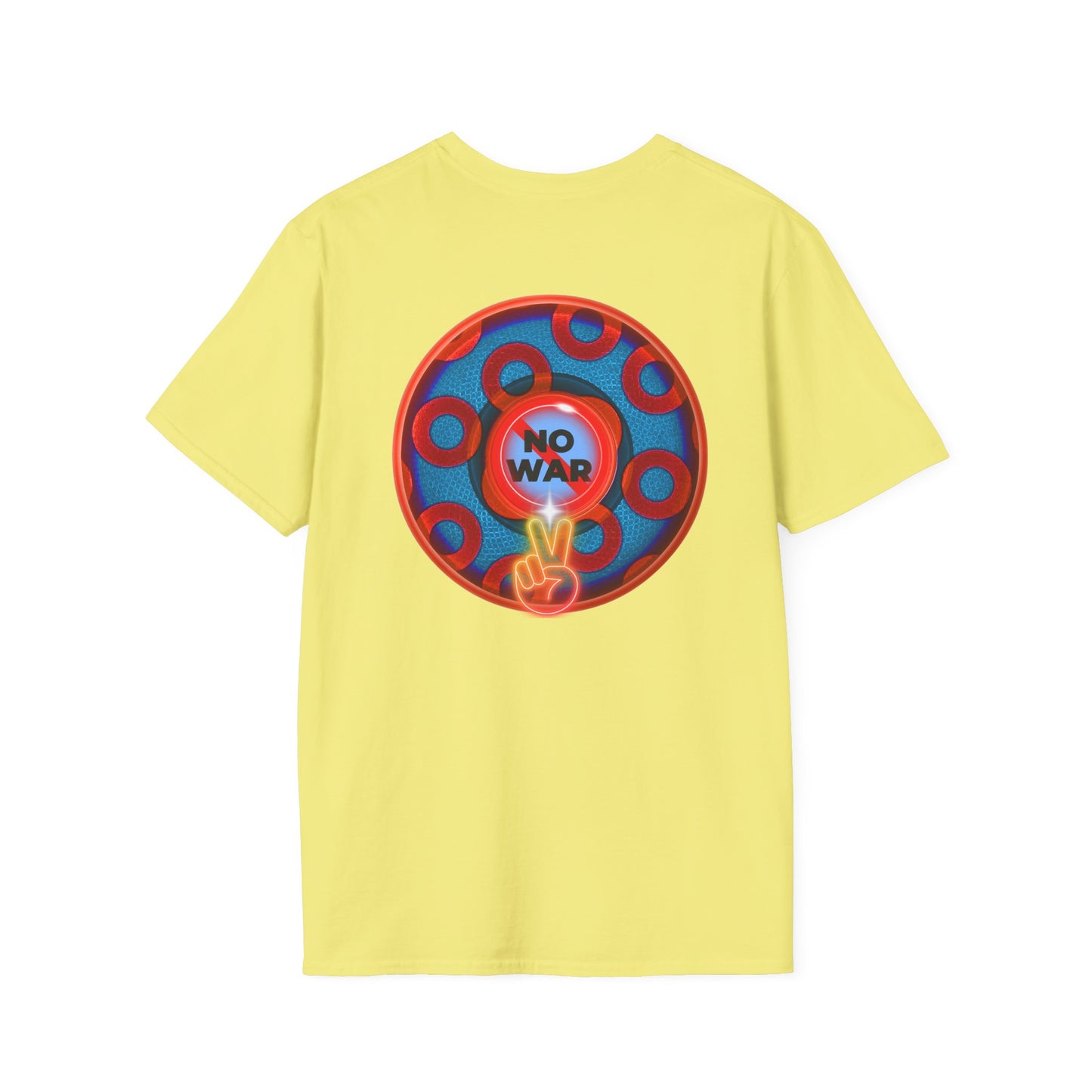 Classic Donut Tee - Unisex Soft-Style - "Peace of My Donut?" - blue/red rustic paradox donut