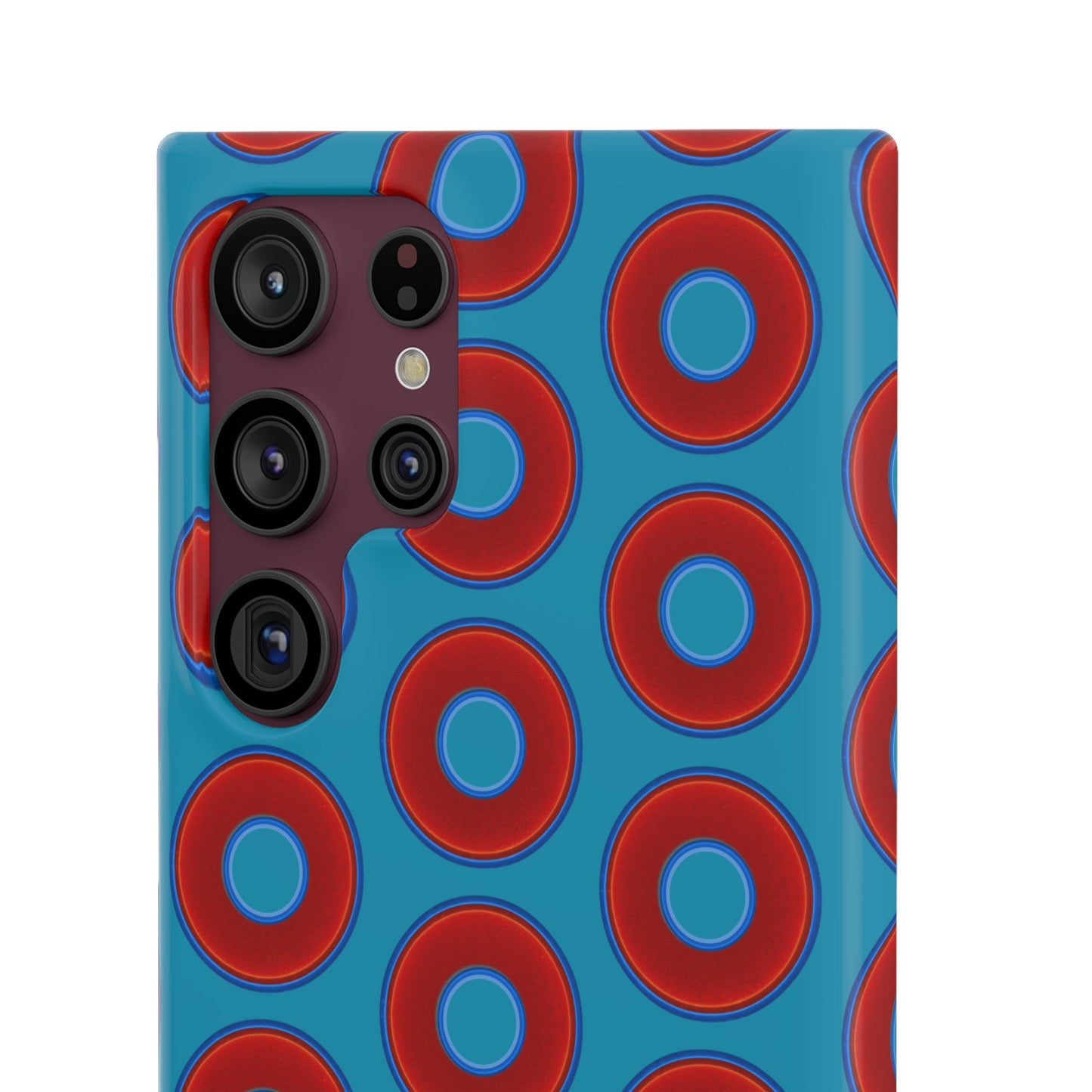 Lumpy Donut Snap Case - red vivid donut print w/aquamarine blue background