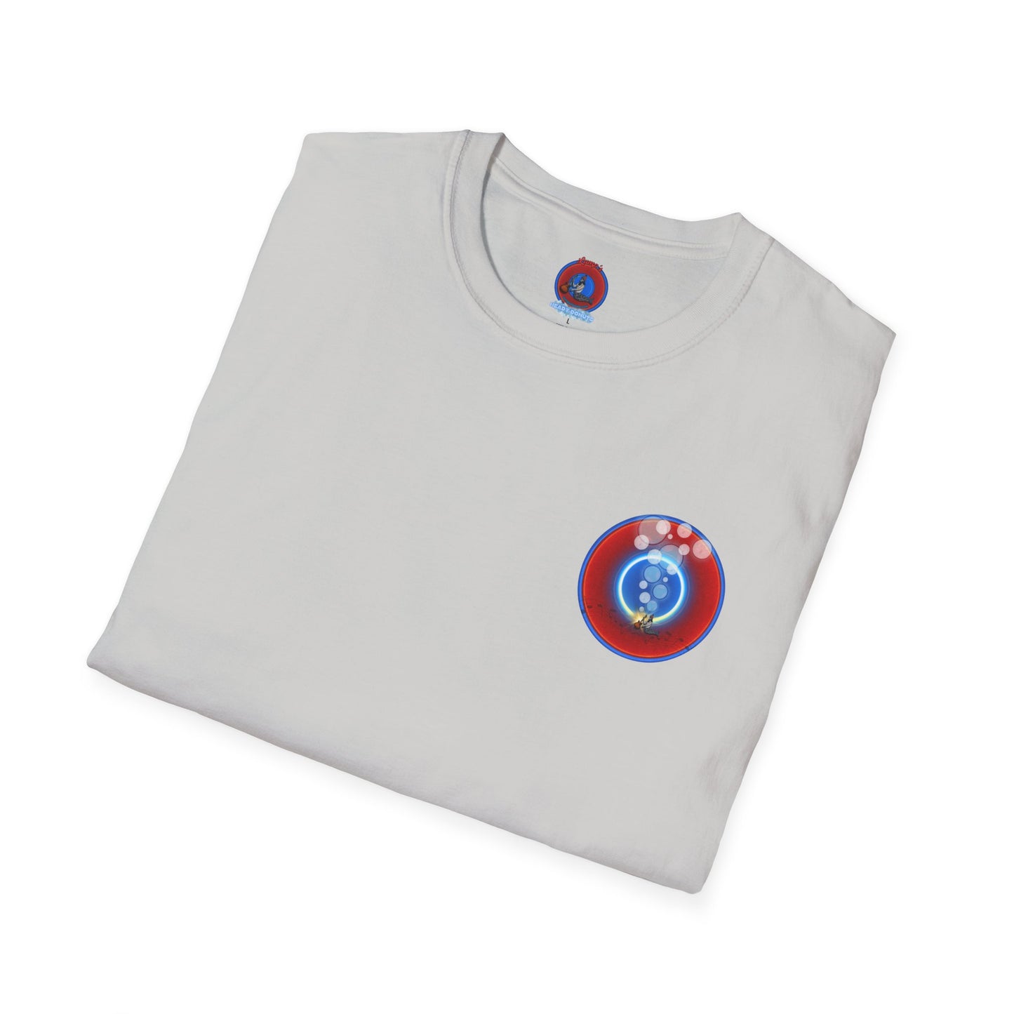 Classic Donut Tee - Unisex Soft-Style - "Bubbler's Donut Tee" - vivid red/blue donut