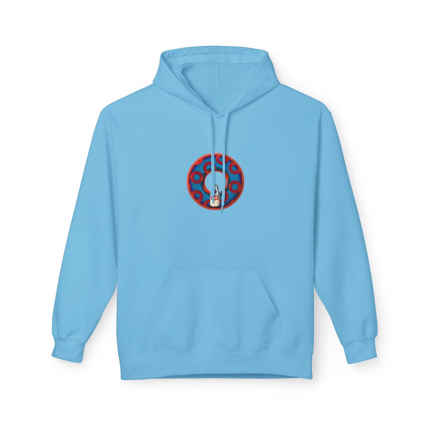Fleece Harry Hoodies [Midweight Soft-style] - "Wooked Cream Dairy - YEMSG Donut" - blue/red rustic paradox donut - variant 1