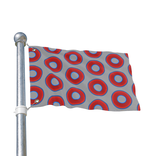 Lumpy Flagpole Sitters - Donut Flags [12" x 18"] - red vivid donut print w/gray background