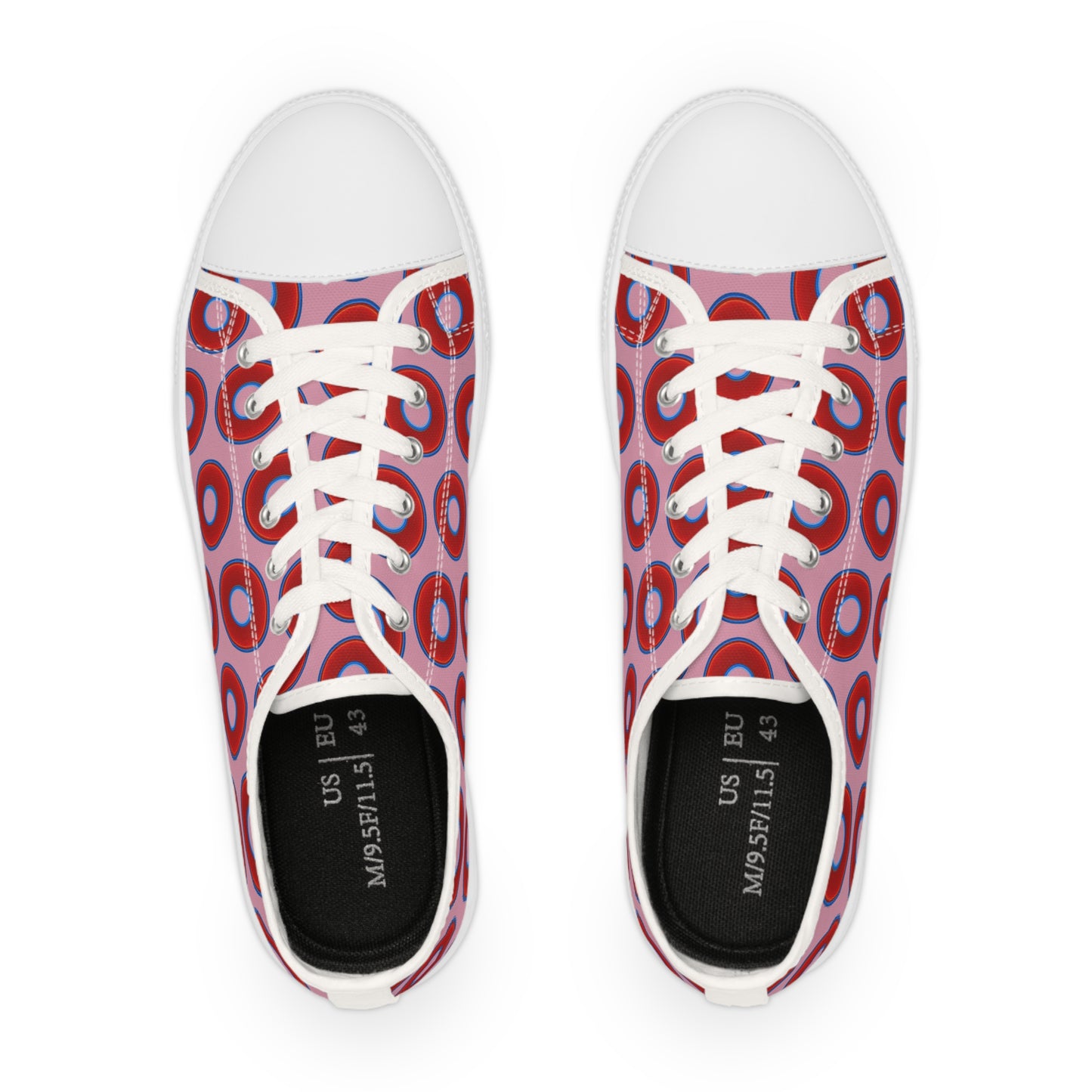 Men's - Low Top Chuck Taylors - large vivid red donut print w/pale magenta background
