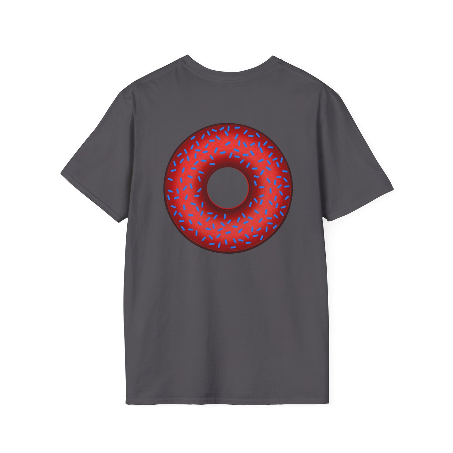 Classic Donut Tee - Unisex Soft-Style - "Plain Plump Donut w/" - plump red donut w/blue sprinkles