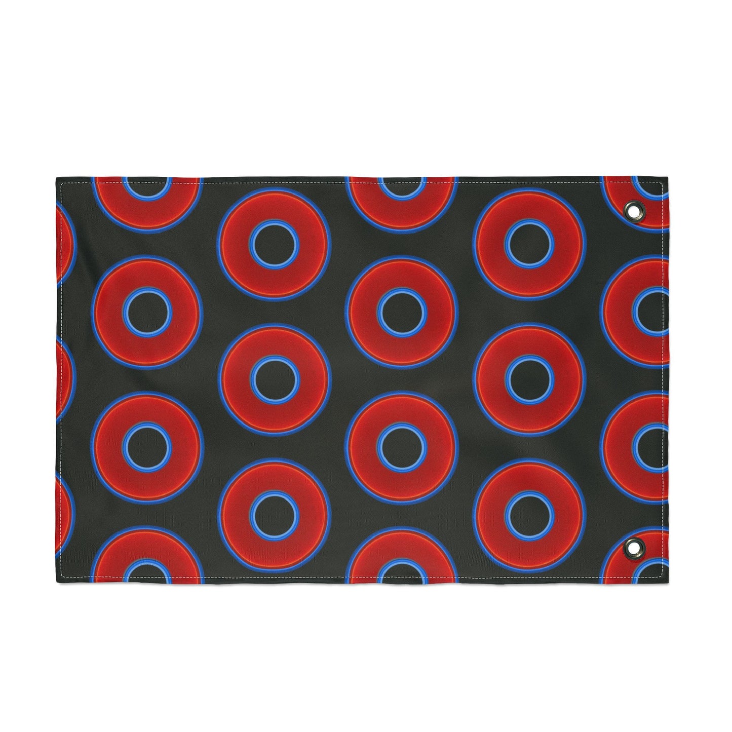 Lumpy Flagpole Sitters - Donut Flags [12" x 18"] - red vivid donut print w/midnight moss green background