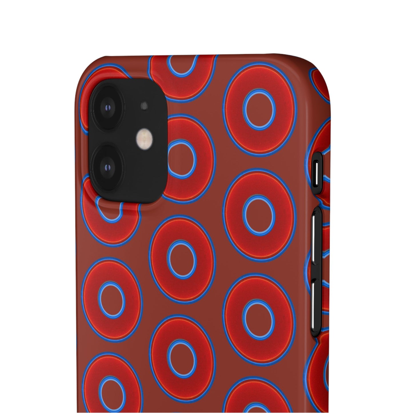 Lumpy Donut Snap Case - red vivid donut print w/burnt umber background