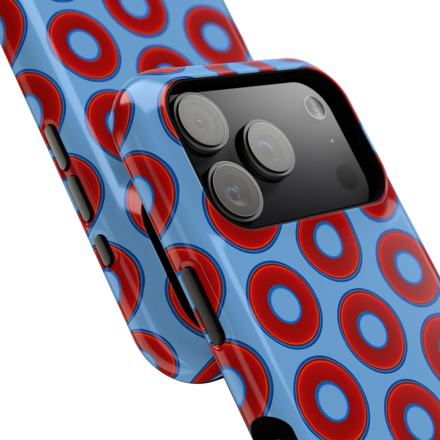 Impact-Resistant Lumpy Donut Case - red vivid donut print w/light blue background