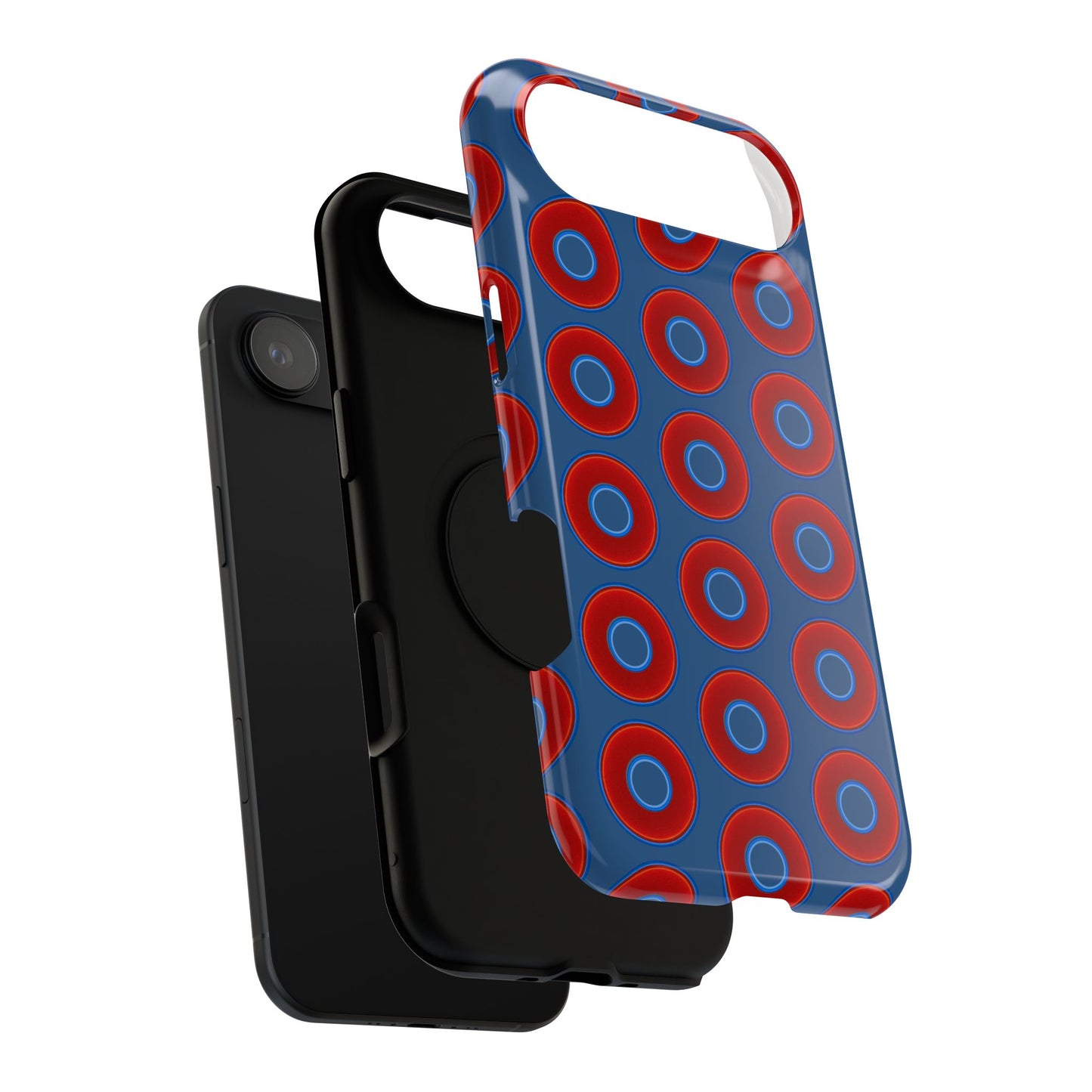 Impact-Resistant Lumpy Donut Case - red vivid donut print w/light navy blue background