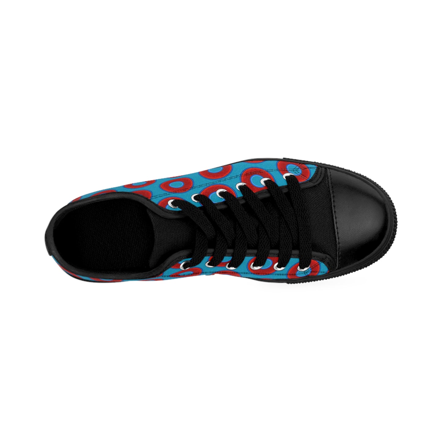 Men's Cushiony Convectors - Low Top - large red vivid donut print w/aquamarine background
